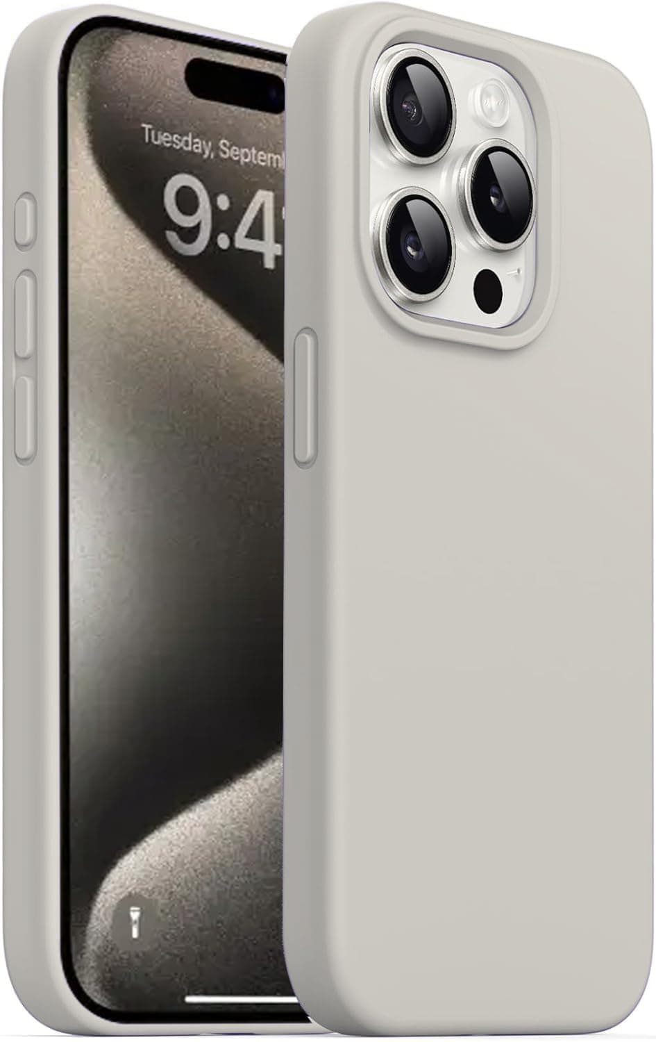 DIZORO Protective Case Compatible for iPhone 15 Pro Max Case 6.7, Slim Liquid Silicone 3 Layers Full Covered Soft Gel Rubber Phone Case Protective Cover 6.7 Inch (Natural Titanium)