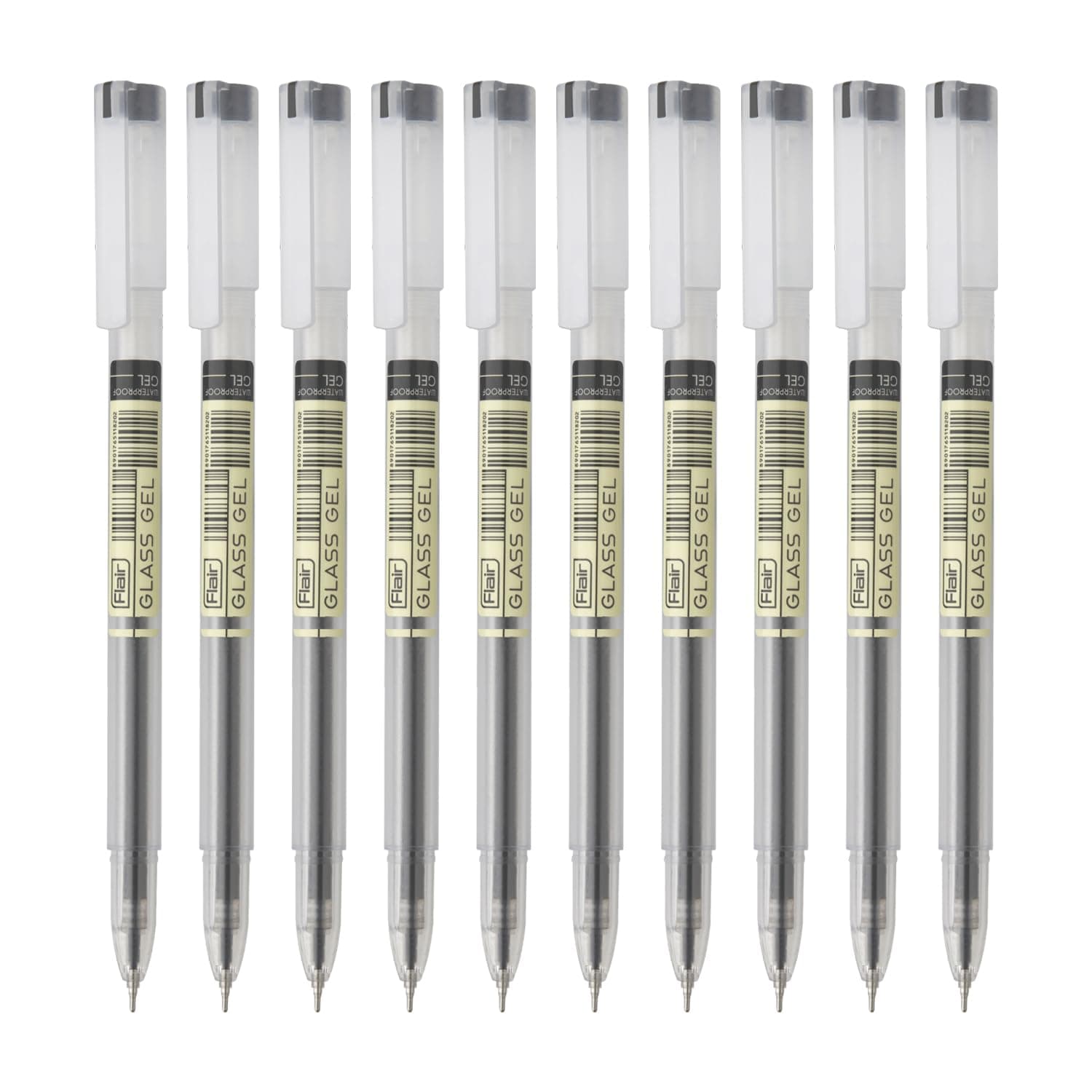 FLAIR GLASS GEL BALL PEN,BLUE INK,PACK OF 10 (Black)