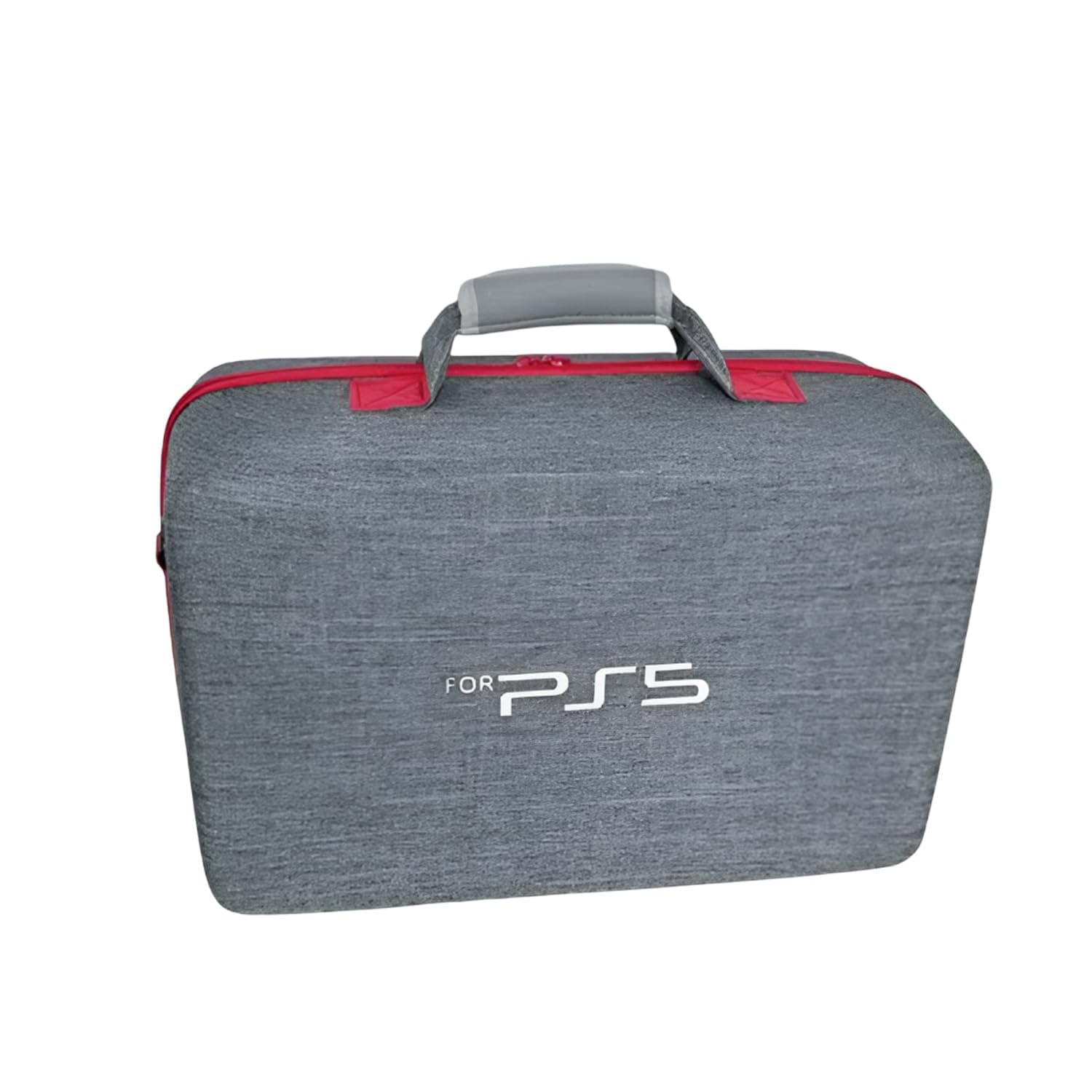 HICLE Hard Shell Protective Carrying Case Compatible with PS5 – Grey Travel Bag with Red Zipper for PlayStation 5 Console, Controllers & Accessories