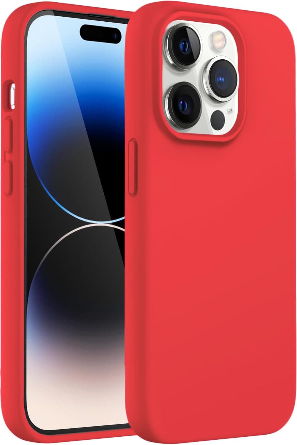DIZORO Liquid Silicone Compatible for iPhone 14 Pro Case Gel Rubber with Microfiber Lining Non-Slip Full Body Protective Shockproof Back Cover (Red, 6.1 inch)