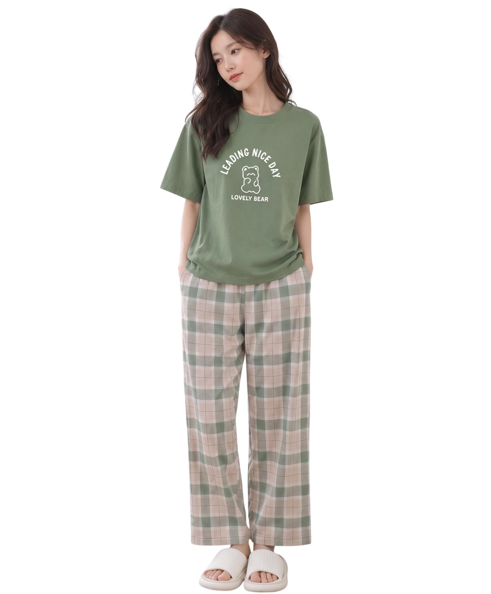 FERY London Women’s Korean Style Looper Fabric Nightsuit Set | Cute Print Half Sleeve T-Shirt & Pajama Set | Soft Comfortable Nightwear & Loungewear for Women