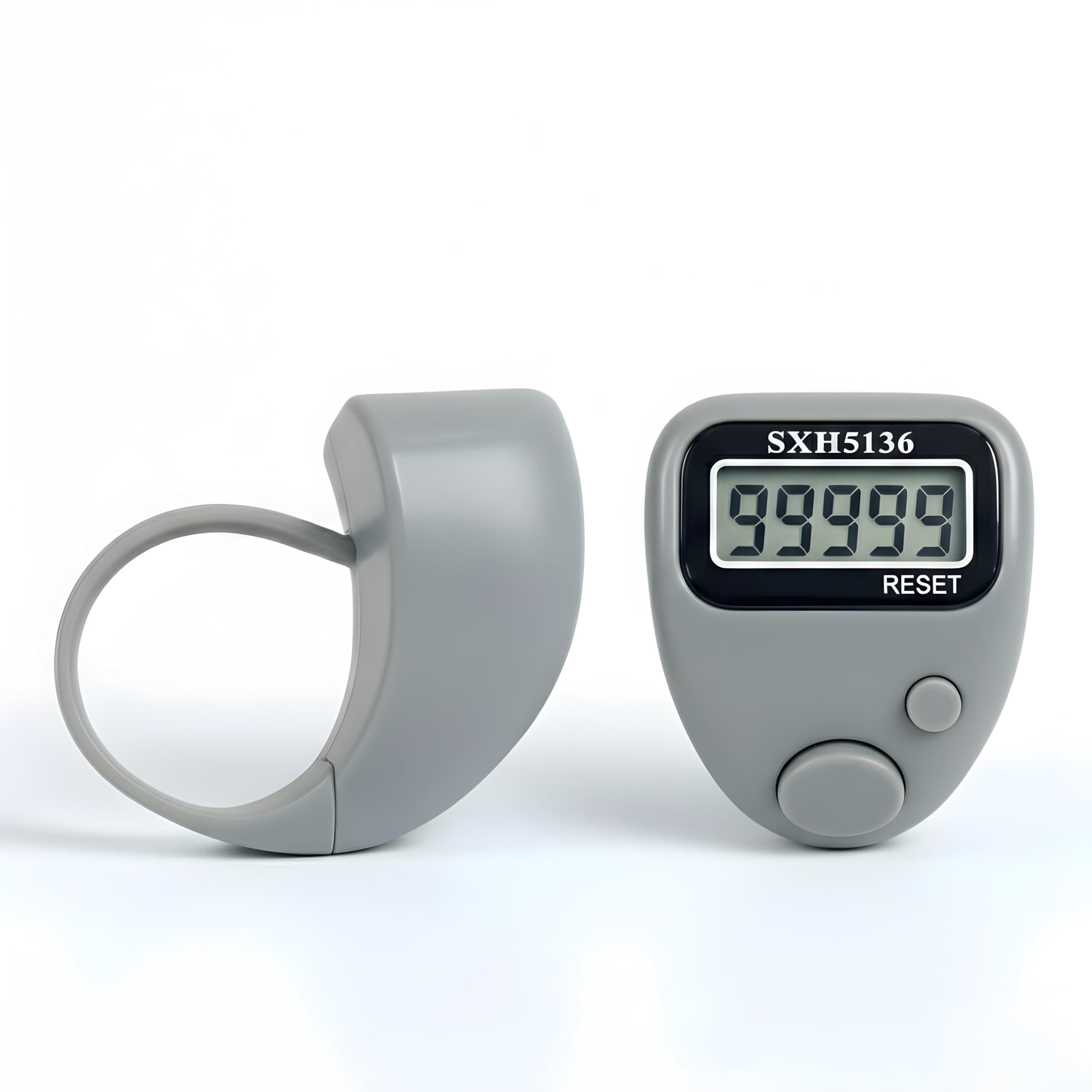 Digital Finger Tally Counter, 5-Digit LCD Display, Ring Design with Reset Button (Pack of 1) (Grey)