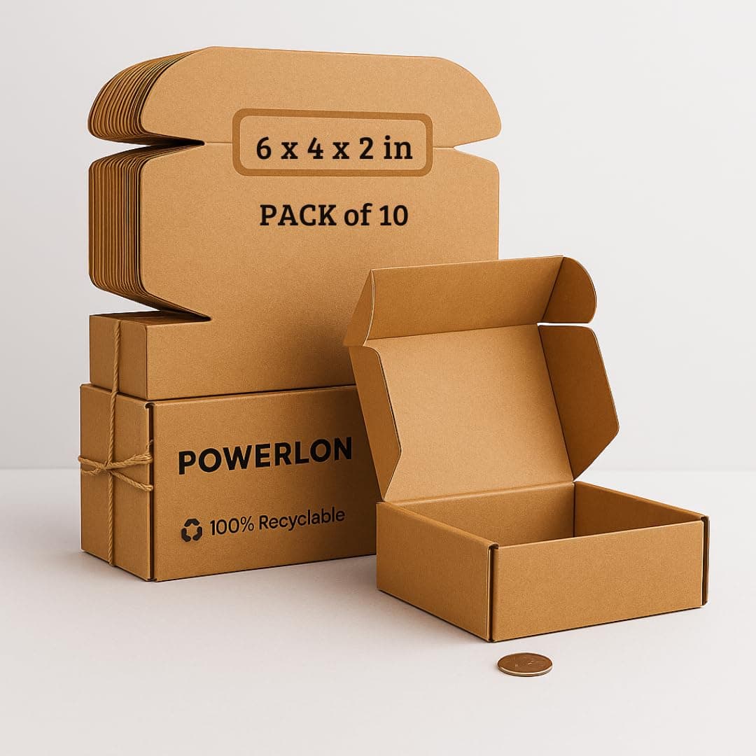POWERLON 3 Ply BROWN Flap Corrugated Packaging Box, Size 6X4X2 Inches Paper Cardboard for Secure Shipping | Durable & Eco-Friendly Packaging Inches Pack of 10