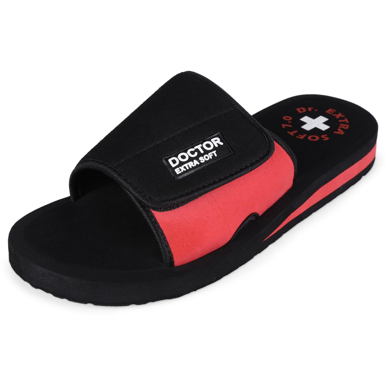 DOCTOR EXTRA SOFT Men's Care Orthopaedic and Diabetic Adjustable Strape Super Comfort Dr Sliders Flipflops and House Slippers for Gent's and Boy's Slides D-51-BLACK/RED-12 UK