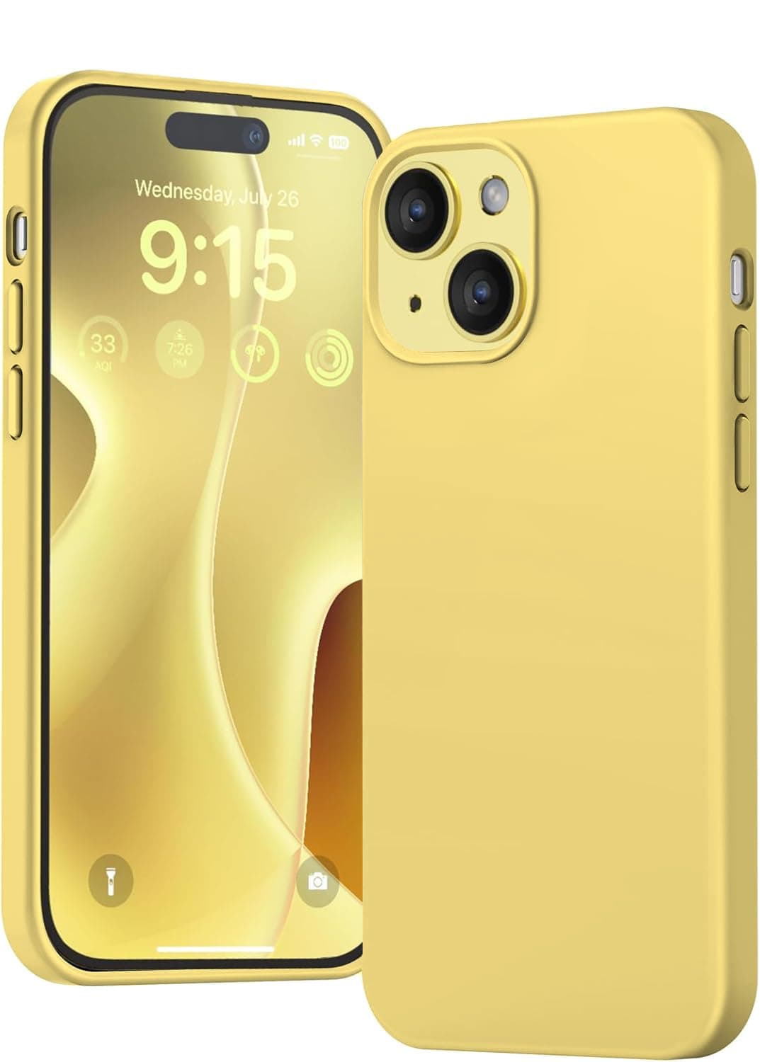 DIZORO Liquid Silicone Compatible for iPhone 14 Plus Case Gel Rubber with Microfiber Lining Non-Slip Full Body Protective Shockproof Back Cover (Yellow, 6.7 inch)
