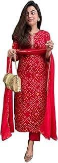 GoSriKi Viscose Printed Straight Kurta with Pant and Dupatta for Women | Viscose Wine | 3/4 Sleeve | Round Neck V-Slit | Ethnic Wear Casual Wear