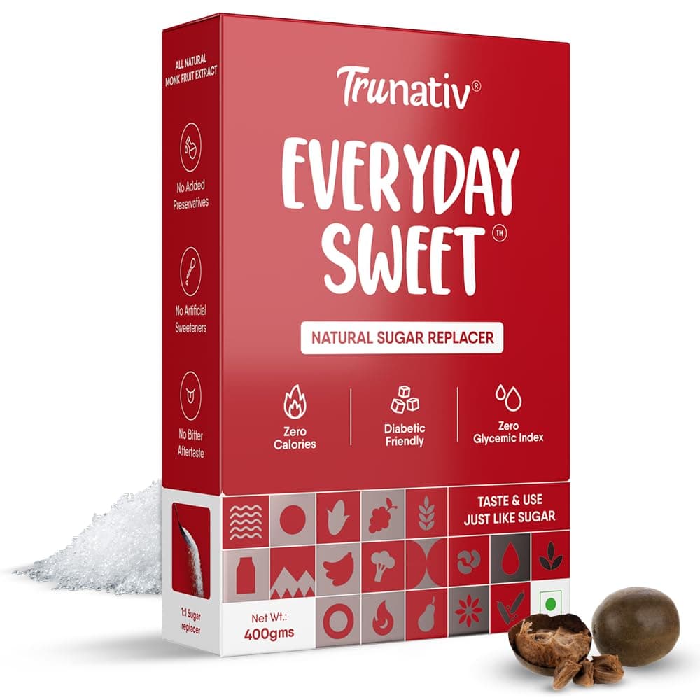 Trunativ Everyday Sweet | Erythritol & Monkfruit Sweetener Powder Loose Sugar Like Sweetener | Zero-Calorie Sugar Substitute | 1:1 Sugar Replacer for Cooking & Baking | Keto & Diabetic Friendly | 400g (Pack of 1)