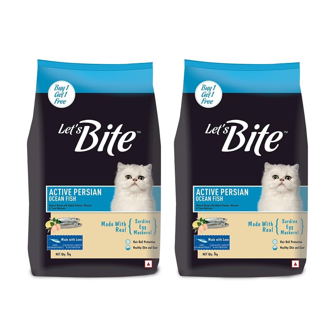 Let’s Bite Persian Dry Adult Cat Food (1kg + 1kg) Total 2kg | Ocean Fish | Healthy Skin & Coat | Taurine for Heart