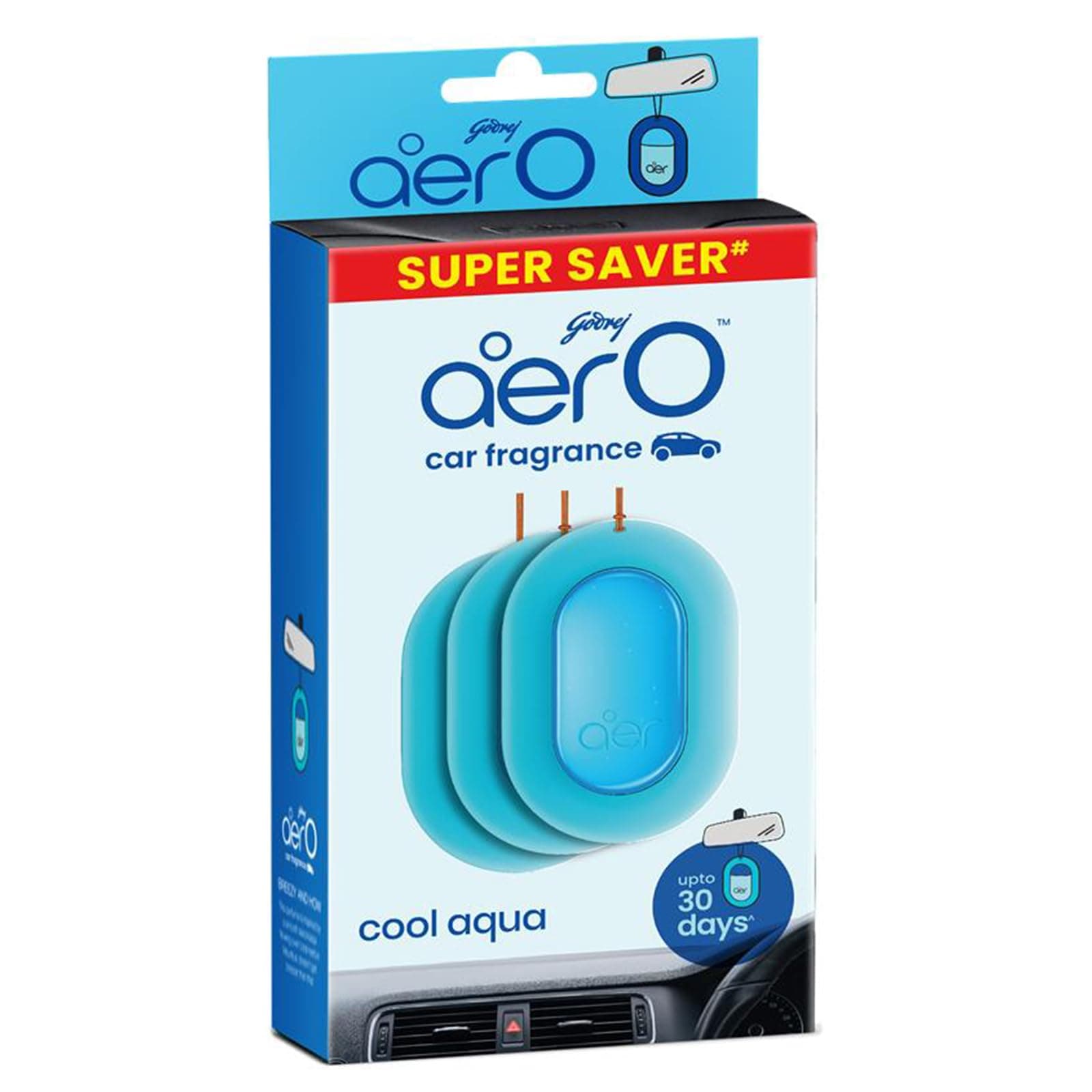 Godrej aer O – Hanging Car Air Freshener – Cool Aqua Pack of 3 (22.5g) | Gel Lasts up to 30 days | Car Accessories