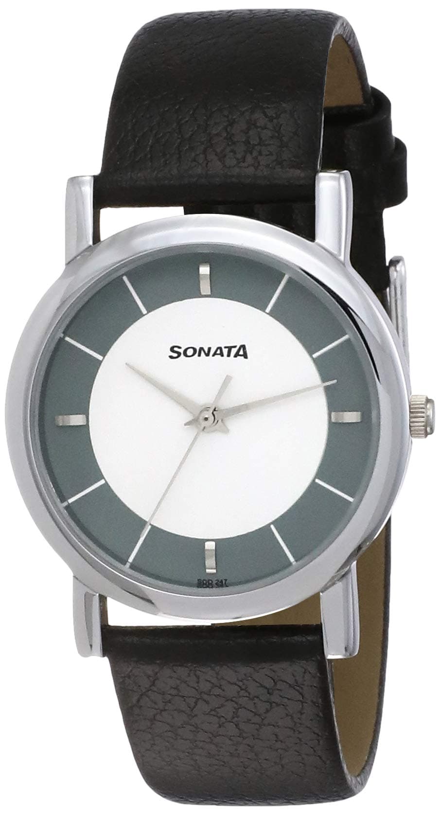 Sonata Quartz Analog Two Toned White & Green Dial Black Leather Strap Watch for Men - NT7987SL01W