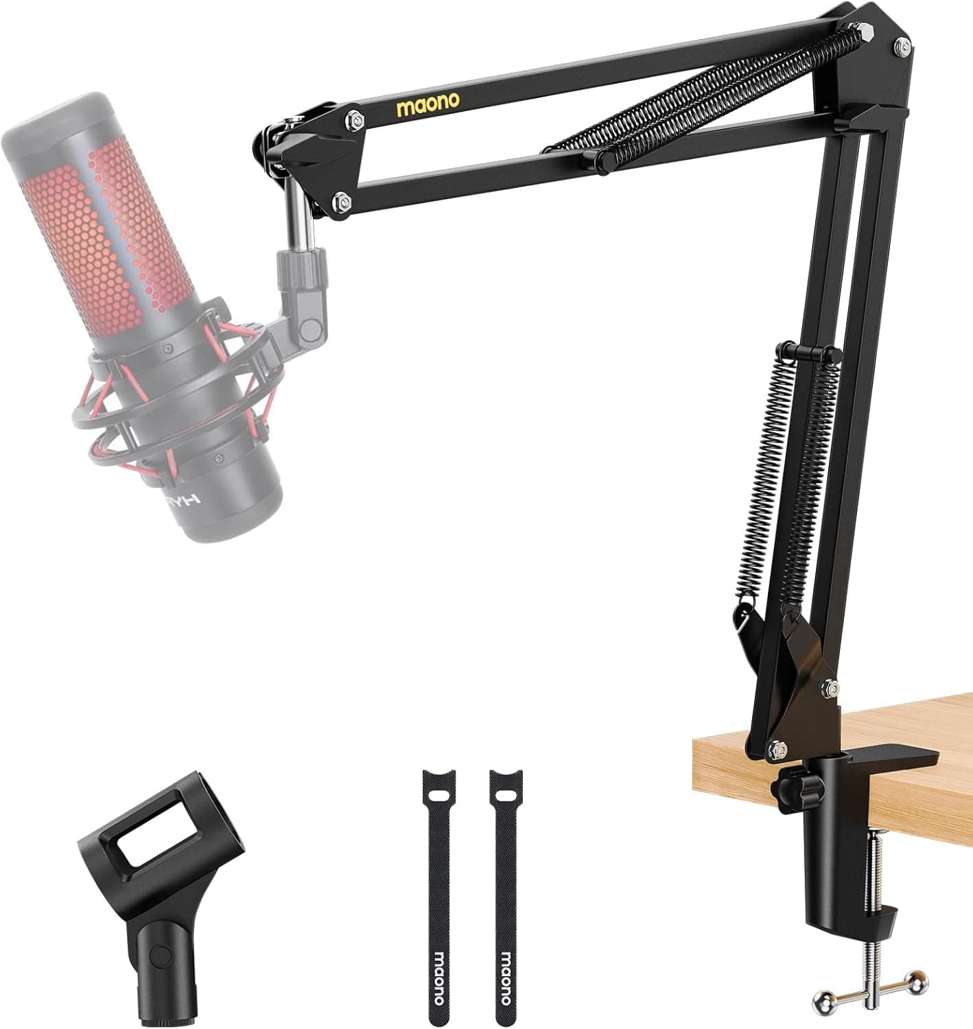 MAONO Boom Arm Microphone Stand: Adjustable Metal Suspension Mic Boom Arm for Podcast Gaming Streaming Recording,with Desk Clamp and 3/8" to 5/8" Screw Adapter-Max Load 1KG AU-B01 Black