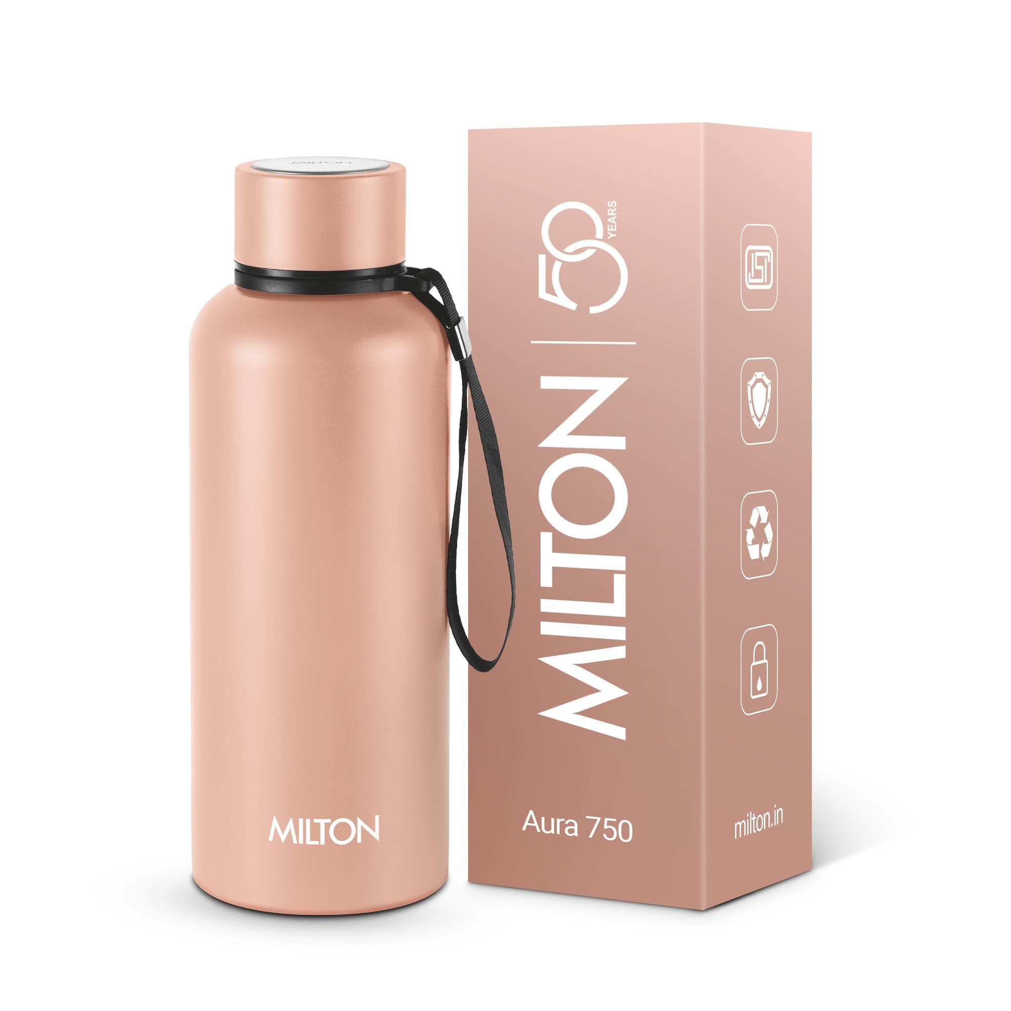 Milton Aura 750 Thermosteel Water Bottle 725 ml, 24 Hr Hot and Cold I Leak Proof Lid, ISI Certified I Vacuum Insulated I for Office, Gym, School I Beige