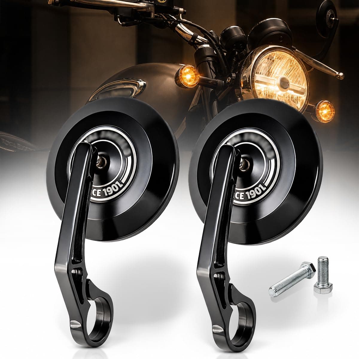 SAAD Round Convex Bar End Mirror Compatible With All RE Motorcycles | Classic 350, Hunter 350, Meteor 350, etc | Rear View Mirror | Metal Handle & ABS Frame | Set of 2 Black | Bullet Accessories