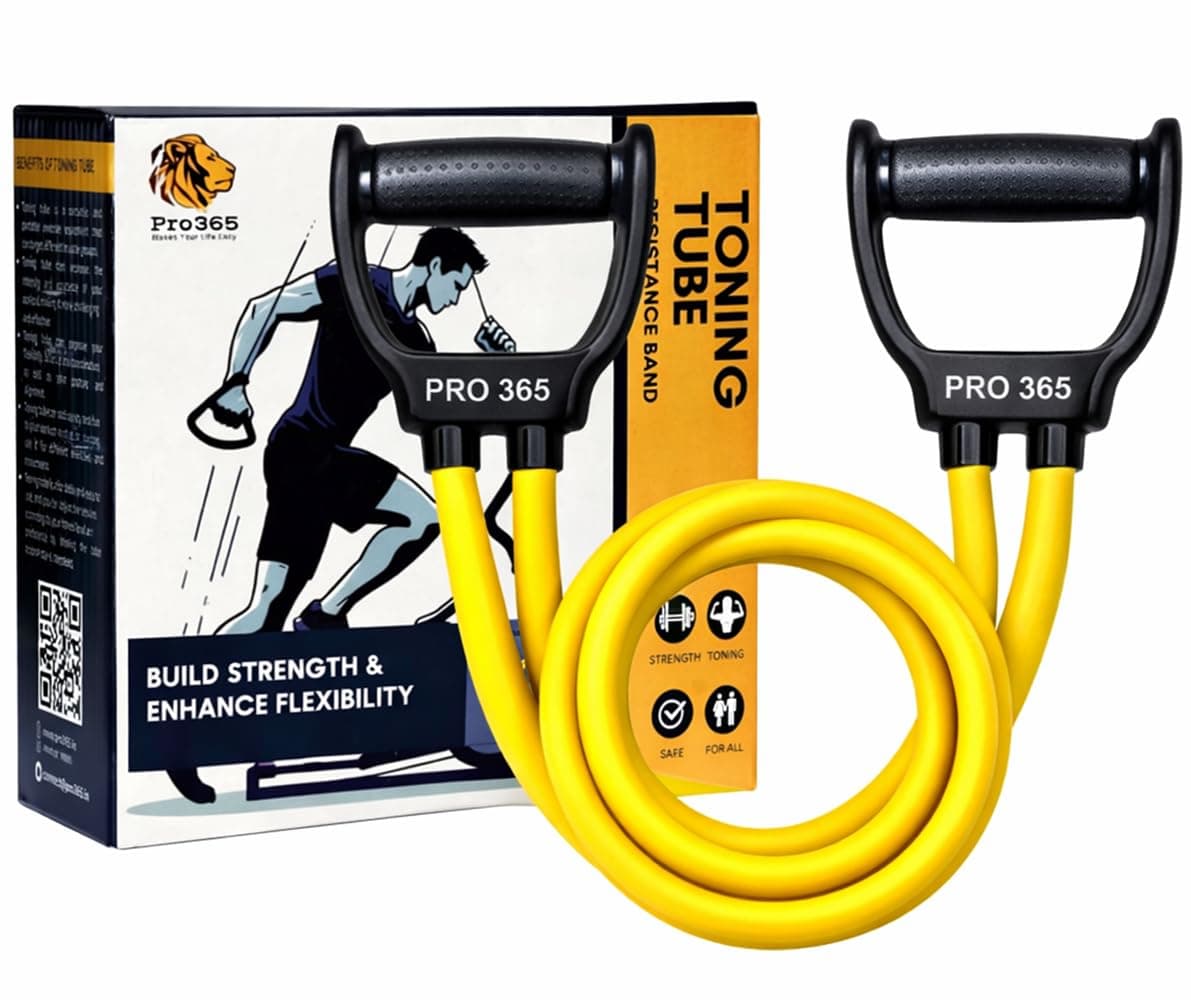 PRO365 30KG Resistance Band with Double Toning Tube | Heavy Duty Exercise Band with Solid Compound Handles | Home Gym Workout, Strength Training & Physiotherapy Equipment | 6 Months Warranty