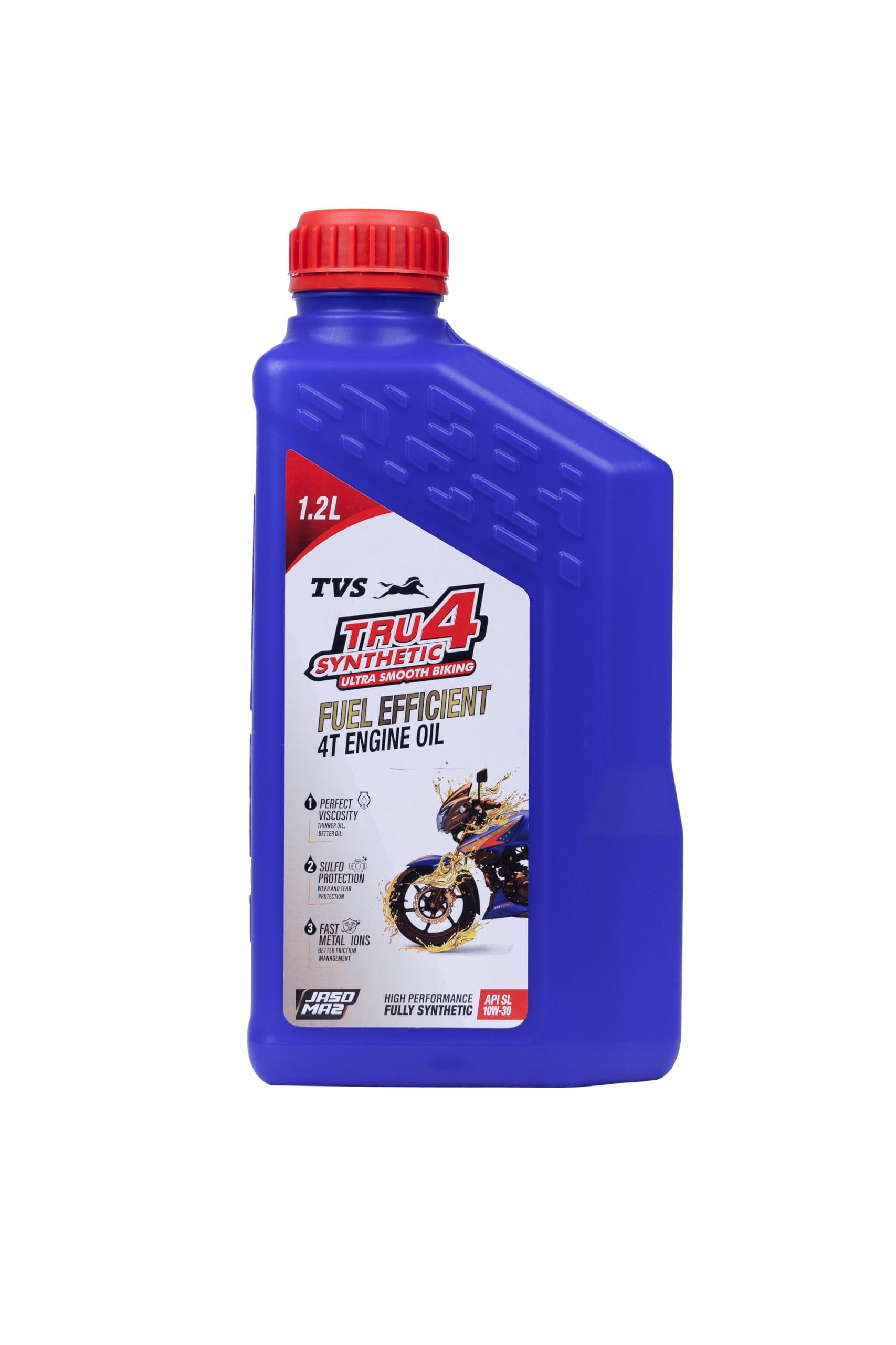 TVS TRU4 Synthetic Engine OIl 1.2 Ltr, 10W30, API SL and JASO MA2,HIGH PERFORMANCE FULLY SYNTHETIC FUEL EFFICIENT ENGINE OIL