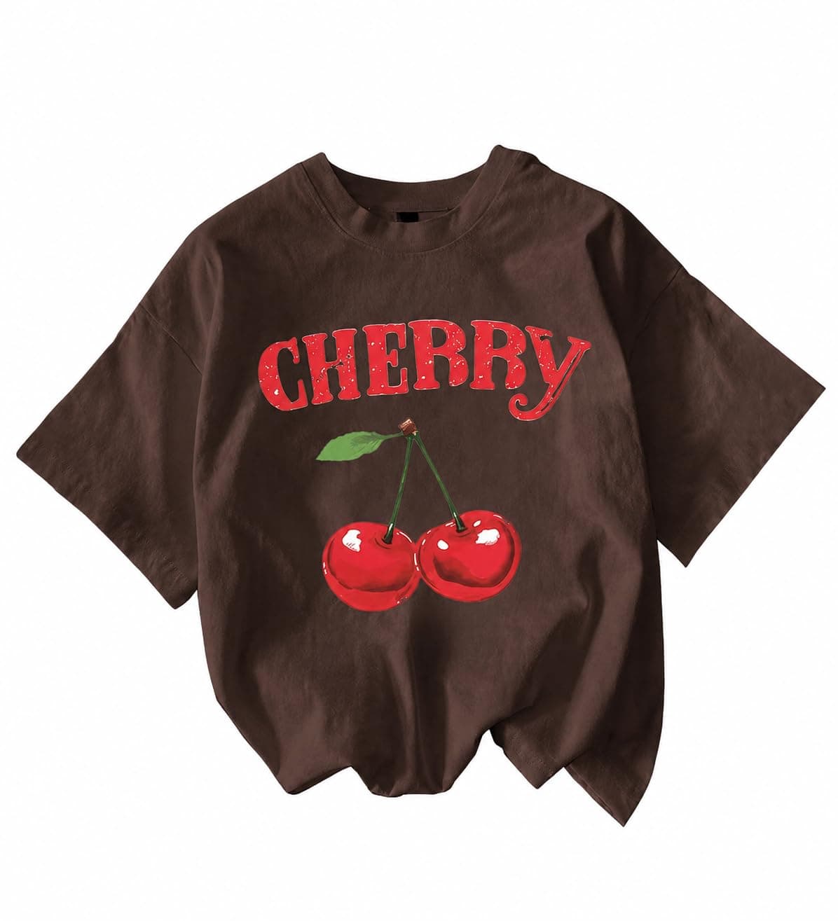 Women's Cotton Blend Oversized Printed T-Shirt (tshirt-cherry-coffee-xxl)
