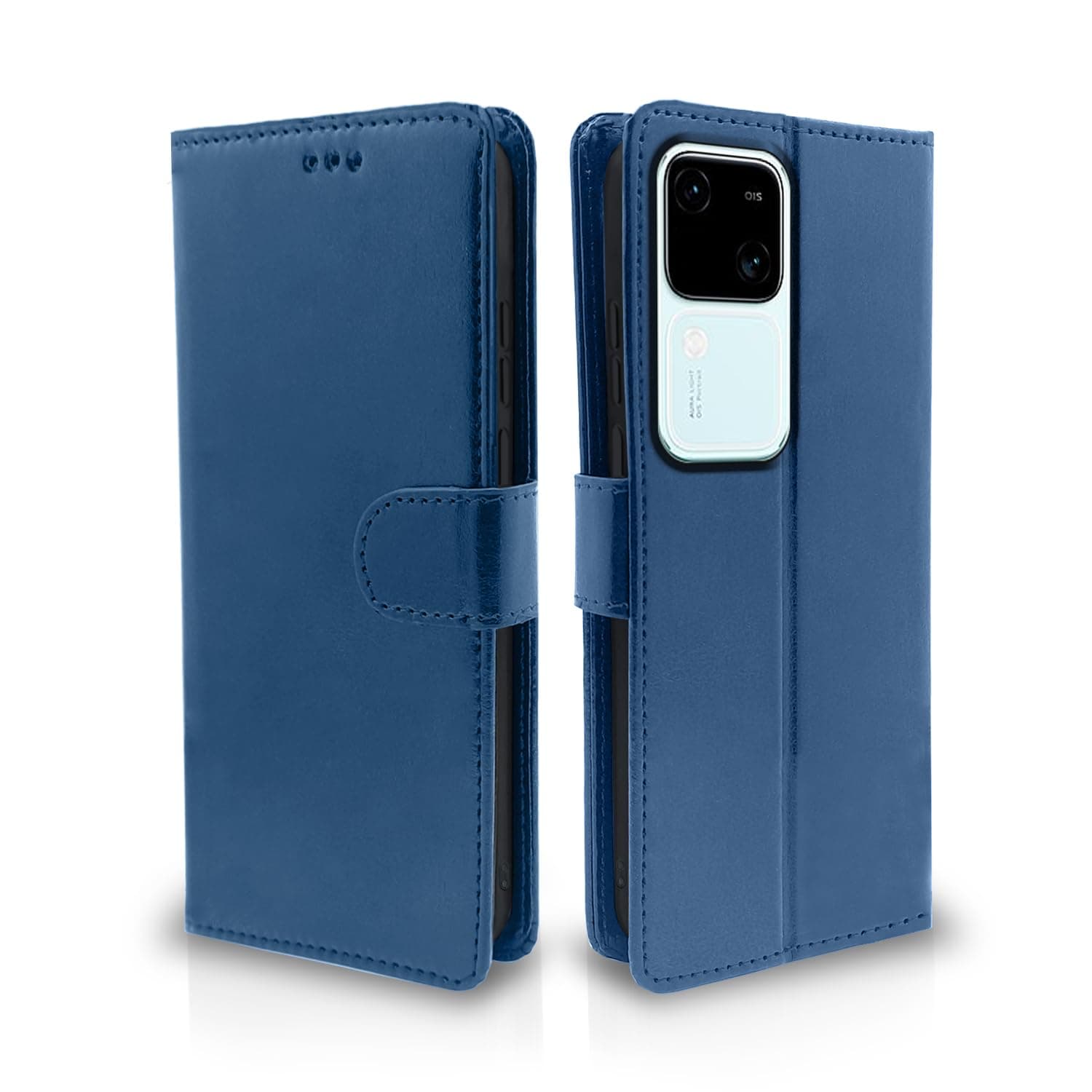 Pikkme Vivo V30 5G / V30 Pro 5G Flip Cover Leather Finish | Inside TPU with Card Pockets | Wallet Stand and Shock Proof | Complete Protection Flip Case (Blue)