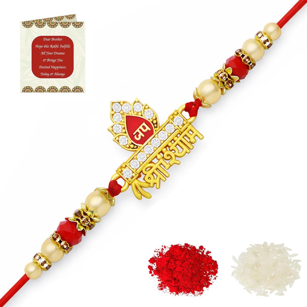 Riddhika Ventures Glorious Gold Plated Auspicious Diamond Ring Rakhi with Roli Chawal and Greeting Card (P4)