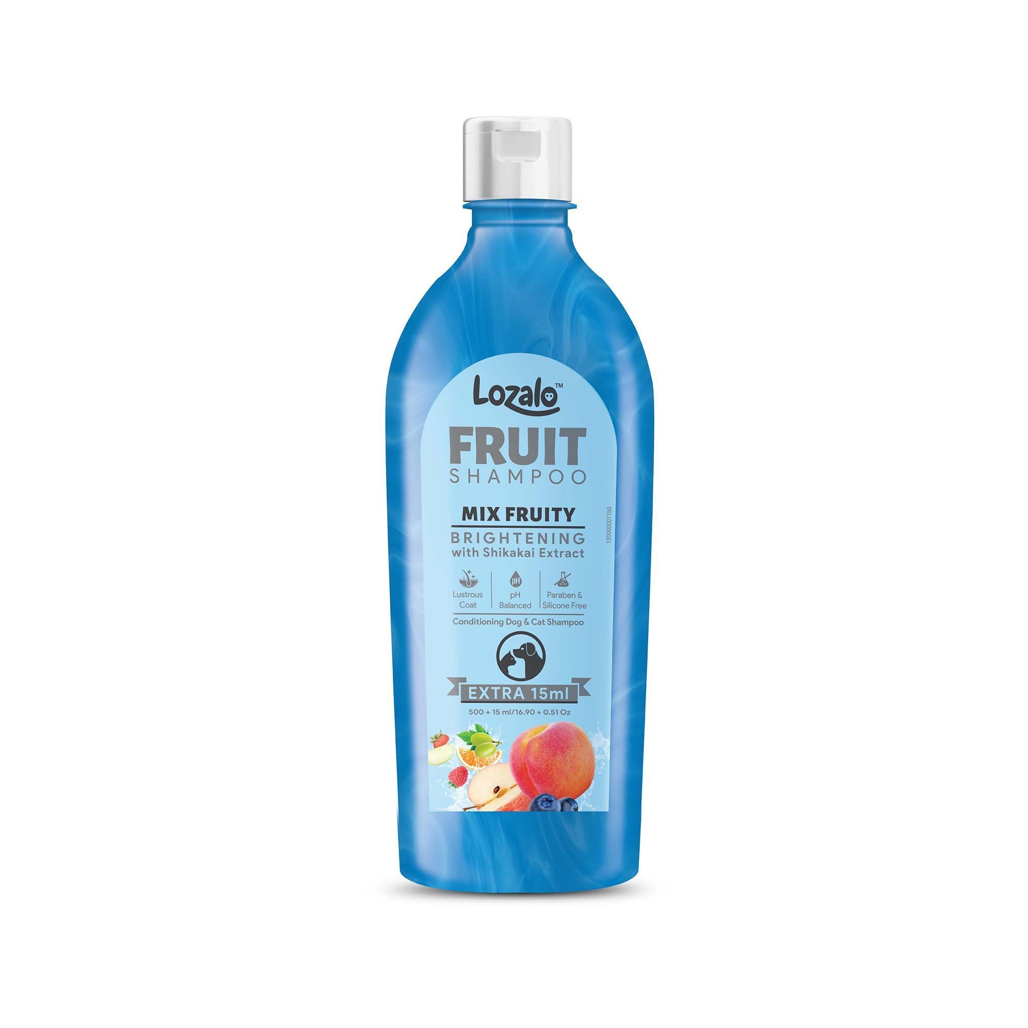 Lozalo Brightening Fruit Pet Shampoo 500 ml, Mix Fruit, pH Balanced, Paraben Free Conditioning Shampoo for Dogs & Cats of All Breeds,Natural Pet Shampoo Made with Shikakai Extract & Mix Fruit