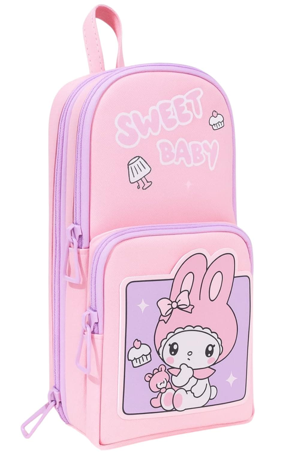 Supreme Deals® Premium Canvas Pencil Case Hang able 6 Layer with 3 Compartment Cute Aesthetic Pencil Case Large Capacity Pencil Pouch for Kids (Pink)