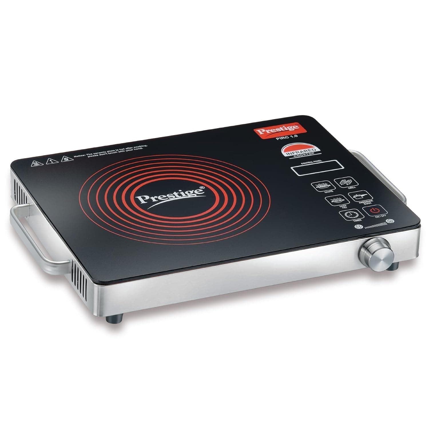 Prestige PIRC 1.0 2200 Watts Infrared Cooktop | Preset Indian Menu Options & Timer | Compatible With Any Metal Cookware With Flat Bottom | Easy to clean | Portable | Black | 1Y Warranty | BIS