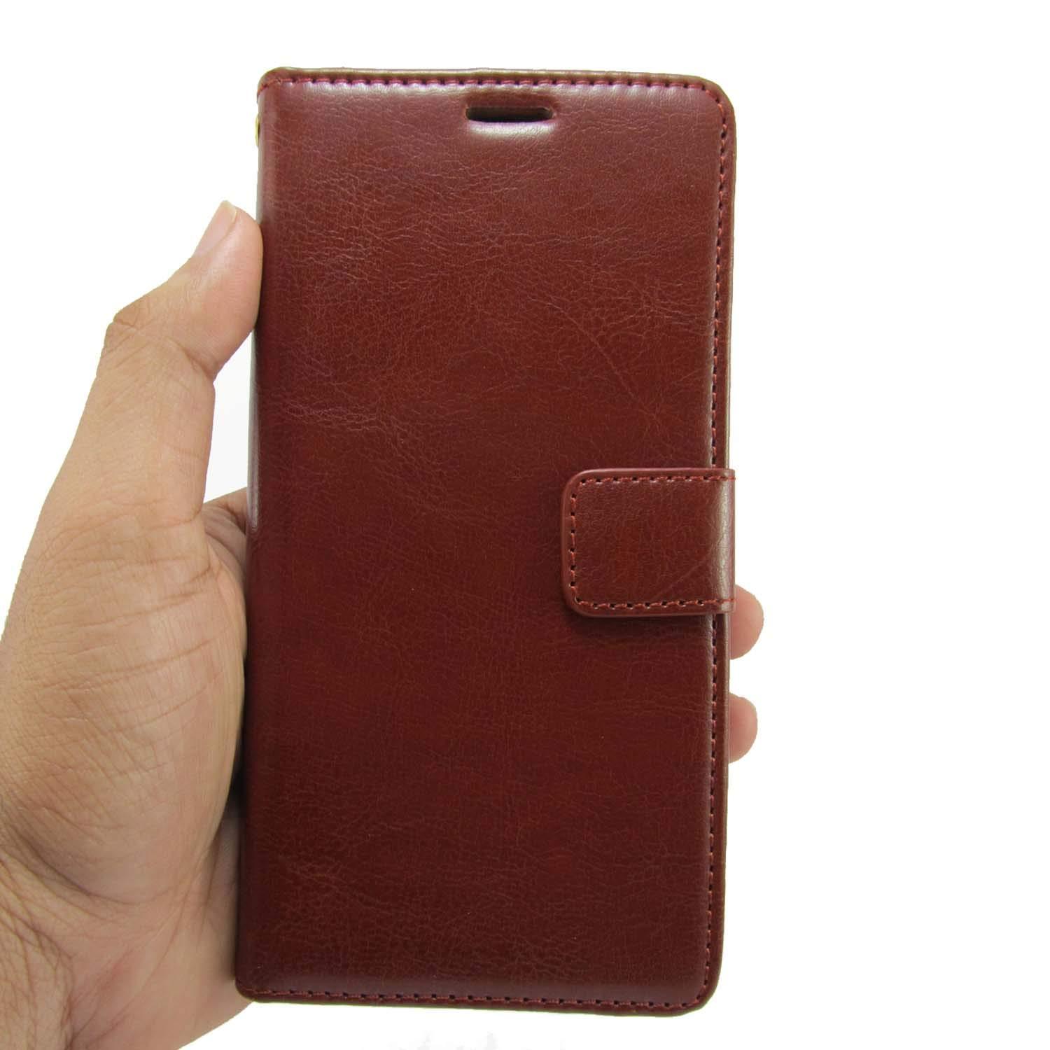 Pikkme Vivo Y11 (2019) Flip Cover Magnetic Leather Wallet Case Shockproof TPU for Vivo Y11 (2019) (Brown)
