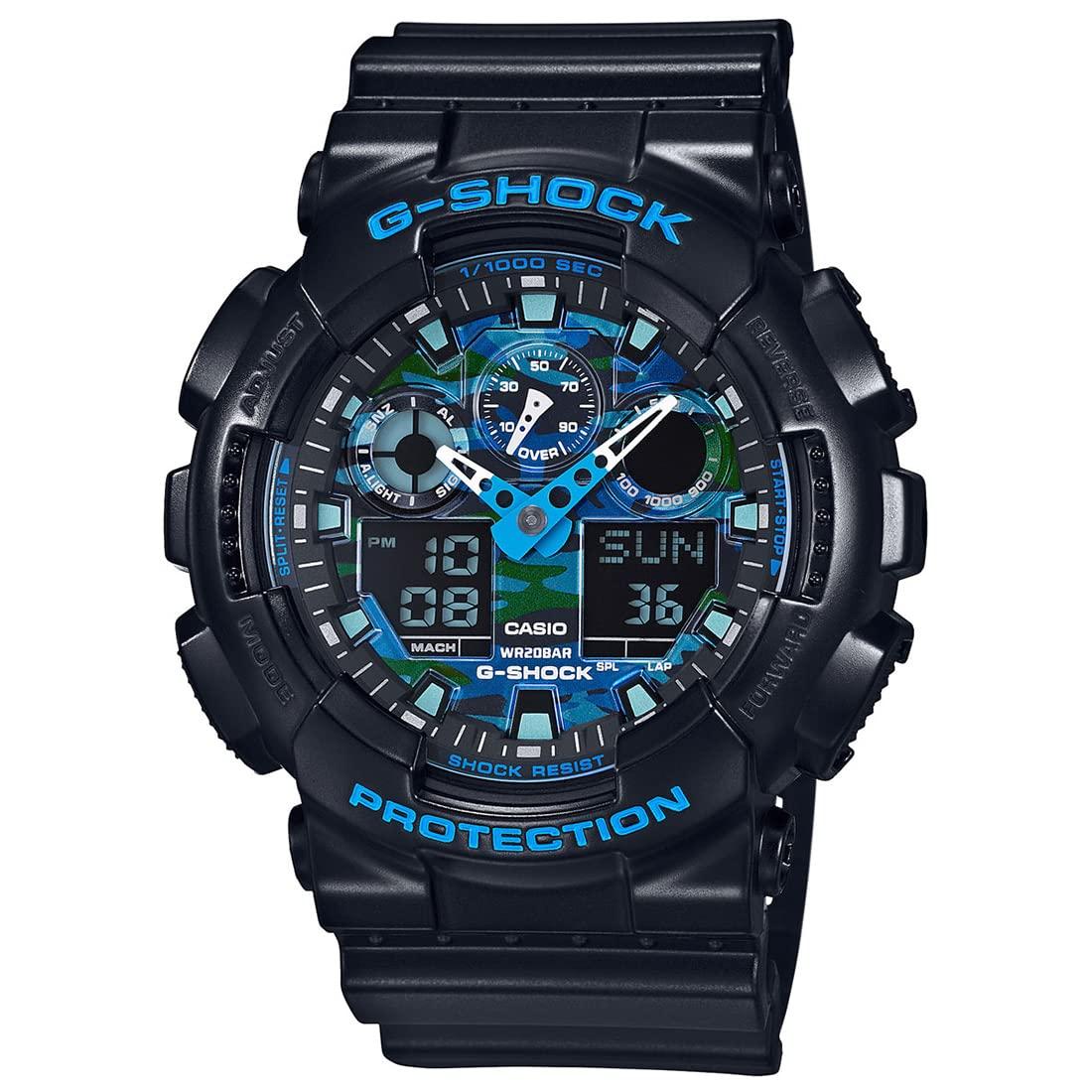 Casio G-Shock GA-100CB-1ADR Black & Blue Camouflage Analog-Digital Dial Black Resin Strap Men's Watch Shock And 200M Water Resistant G625
