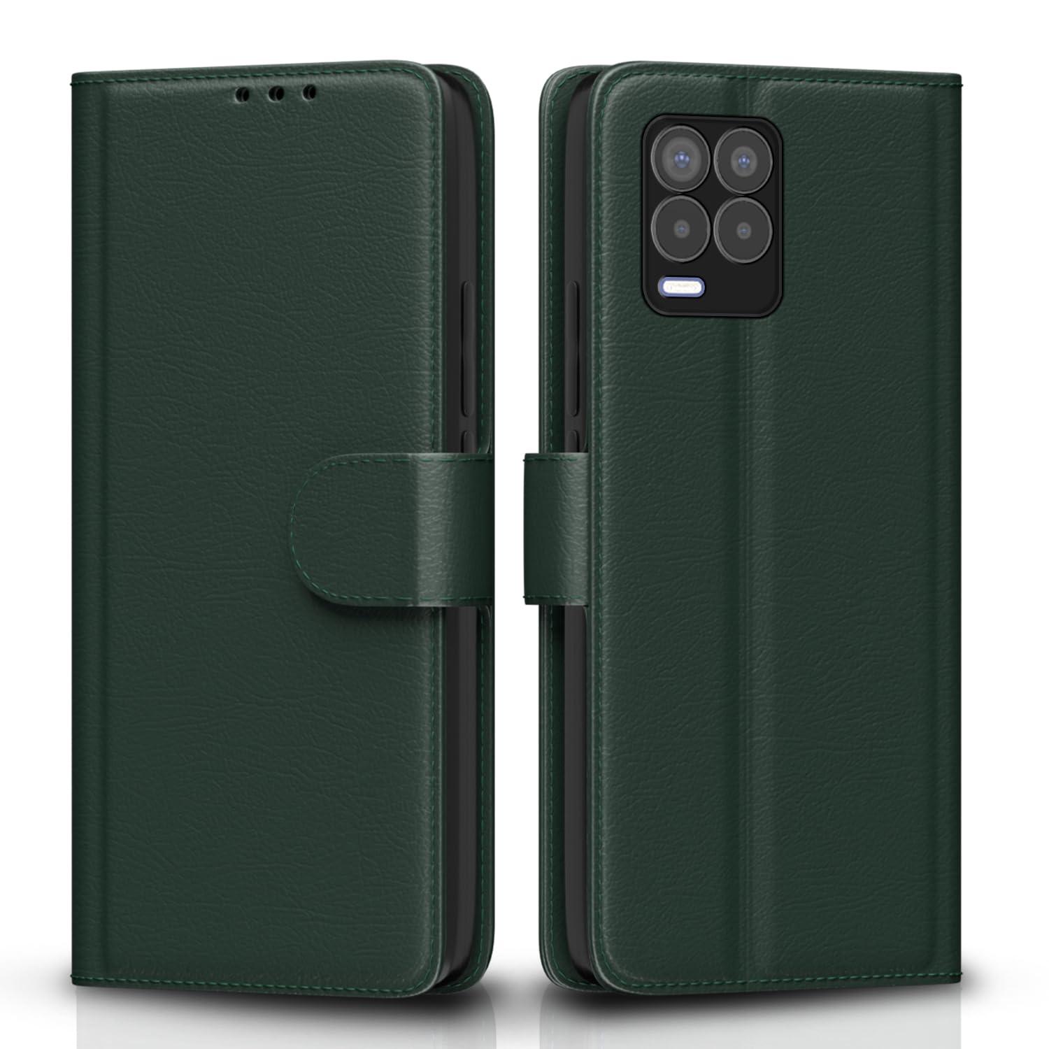 Pikkme Flip Cover for Realme 8 4G / 8 Pro Leather Finish | Inside TPU with Card Pockets | Wallet Stand and Shock Proof | Complete Protection Flip Case(Green)