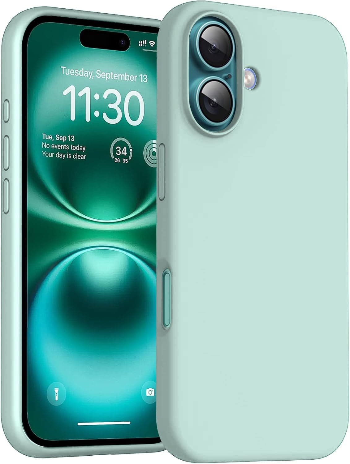 DIZORO Protective Case Compatible for iPhone 16 6.1 Inch, Slim Liquid Silicone 3 Layers Full Covered Soft Gel Rubber Phone Case Cover - Mint