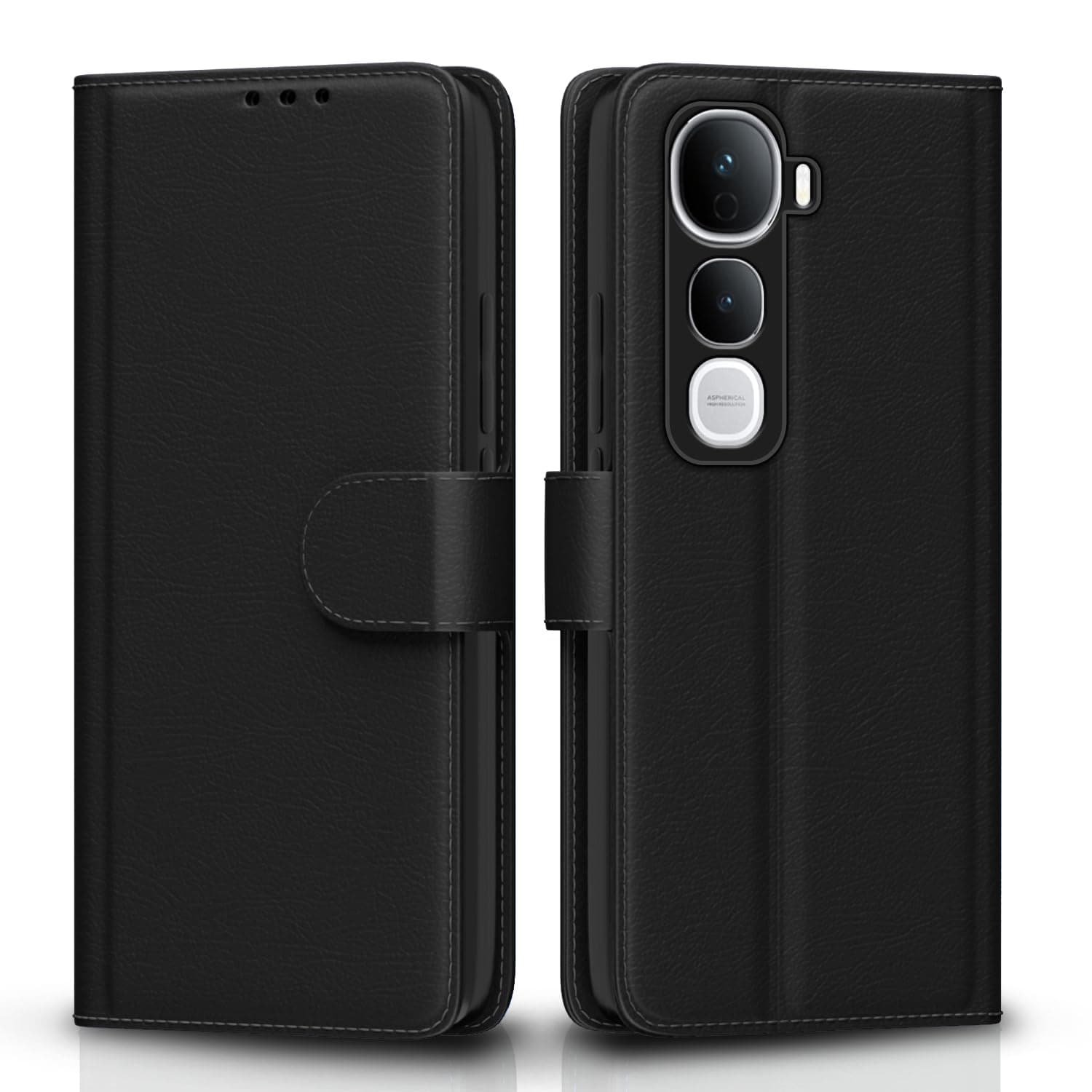 Pikkme Flip Cover for Vivo Y400 Pro 5G| Leather Finish | Shockproof with Card Pockets & Wallet Stand | Ultimate Protection Case (Black)