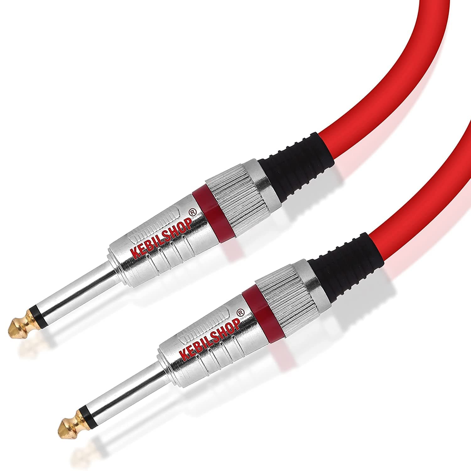 KEBILSHOP-6.35mm Guitar Cable 1/4 Inch Guitar Instrument Cable 6.35mm (1/4) TS Mono to Mono 6.35mm (1/4) TS Audio Cable Male to Male Metal plug (RED/20 Meter/65 Feet)