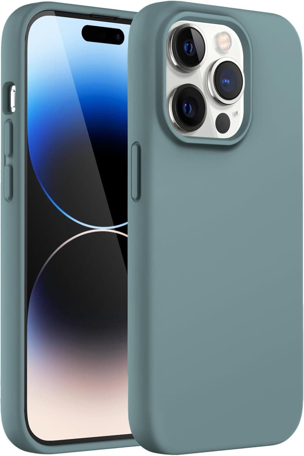 DIZORO® Compatible with iPhone 14 Pro Case, Liquid Silicone Case, Full Body Protective Cover, Shockproof, Slim Phone Case, Anti-Scratch Soft Microfiber Lining, 6.1 Inch - (Cactus), Blue