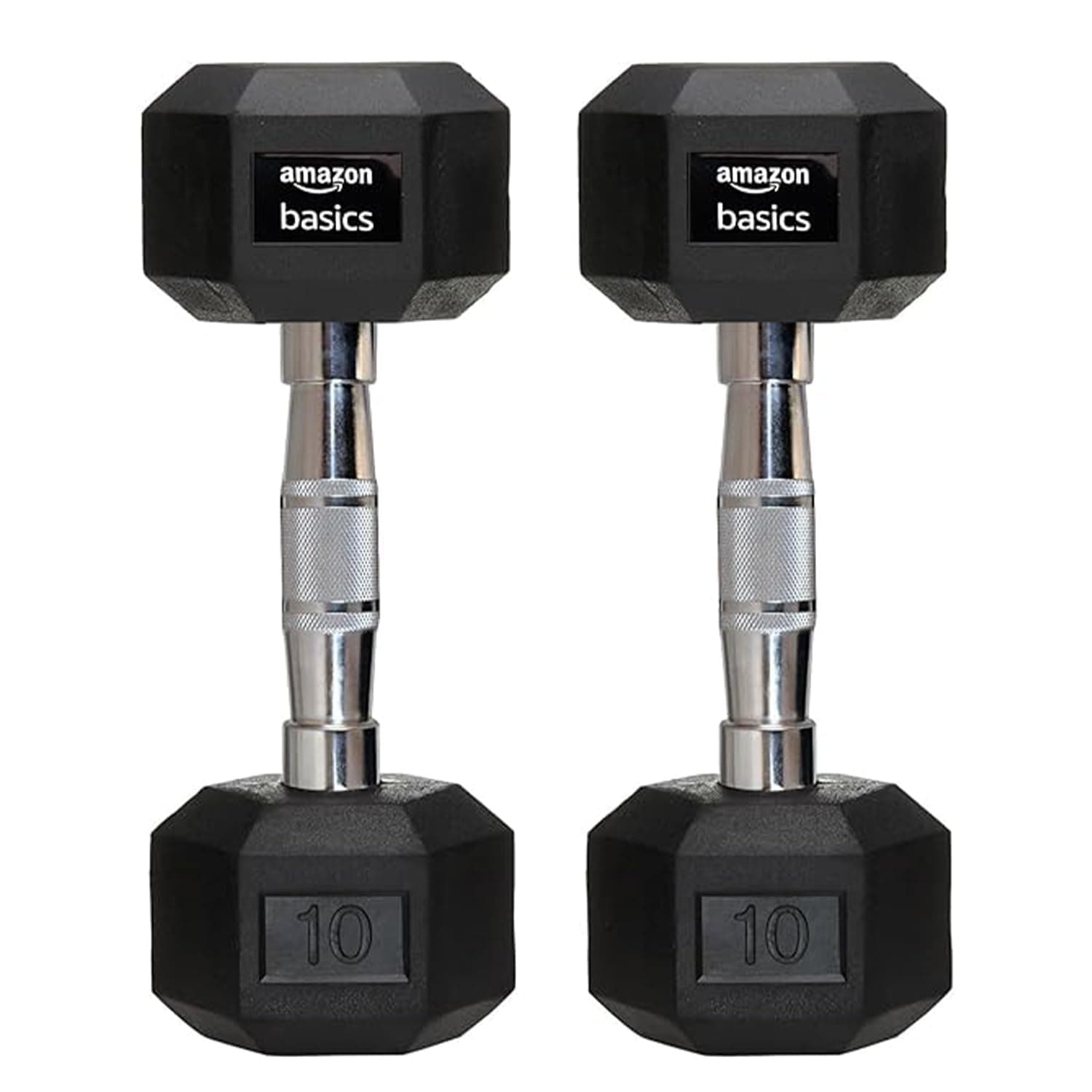 Amazon basics Rubber Encased Hex Dumbbell Weight Set Of 2, 10 Kg,Black