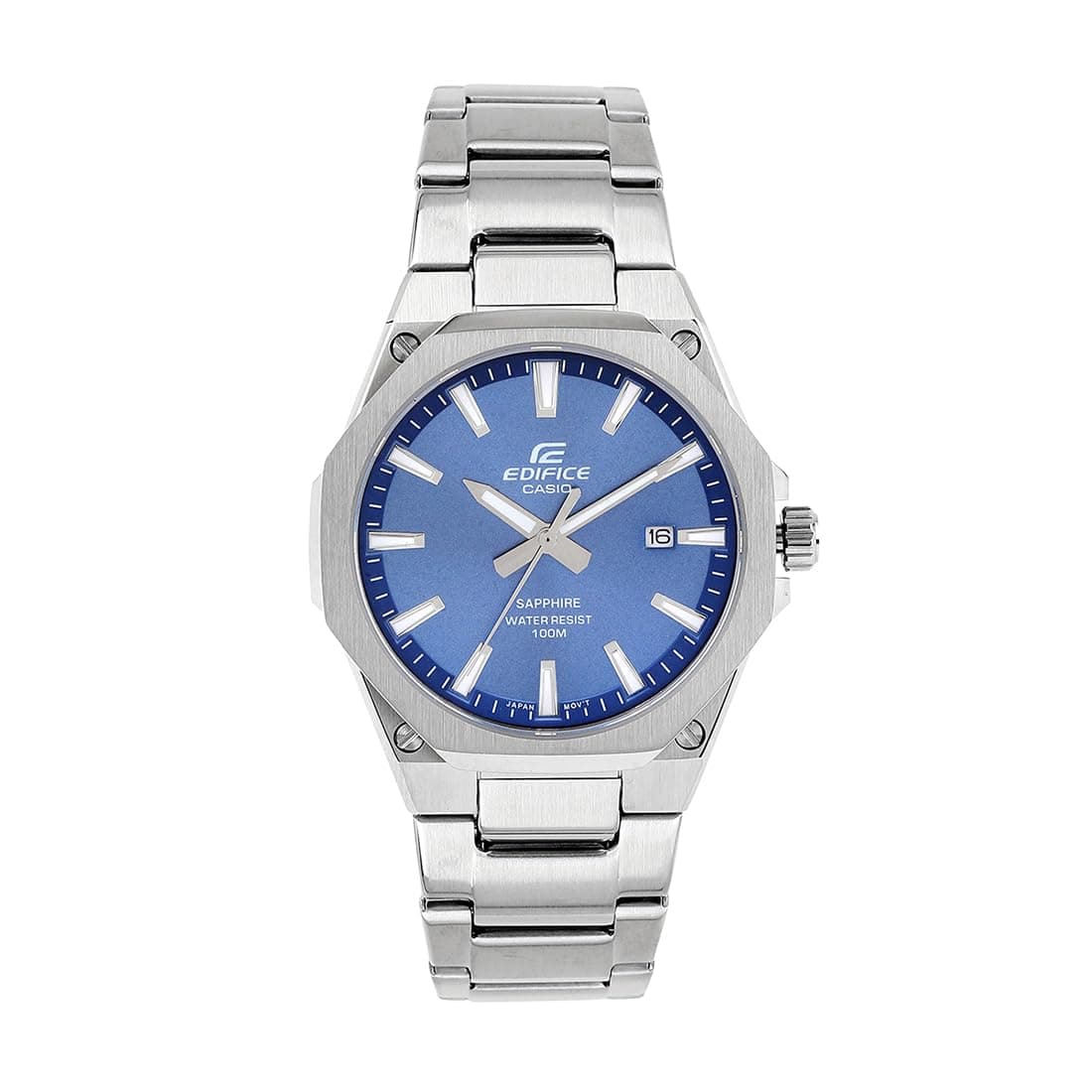 Casio Edifice EFR-S108D-2AVUDF Blue Analog Dial Silver Stainless Steel Band Men's Watch Slim Case Sapphire Glass ED602
