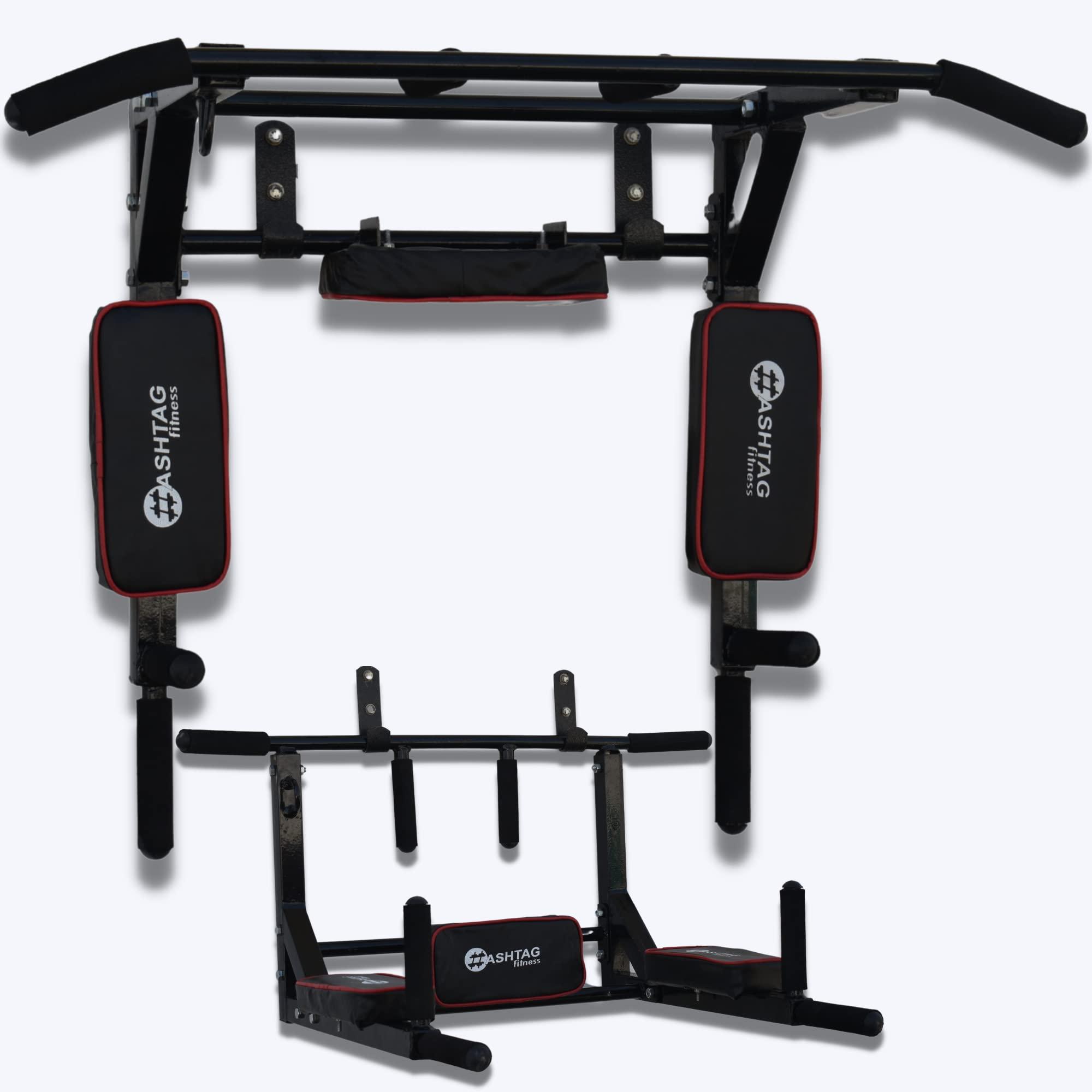 HASHTAG FITNESS 3in1 Multi Pull Up Bar Wall Mounted Dips Bar Stand Station for Home Portable Wall Mount, 120 kg, 68.6 Cm