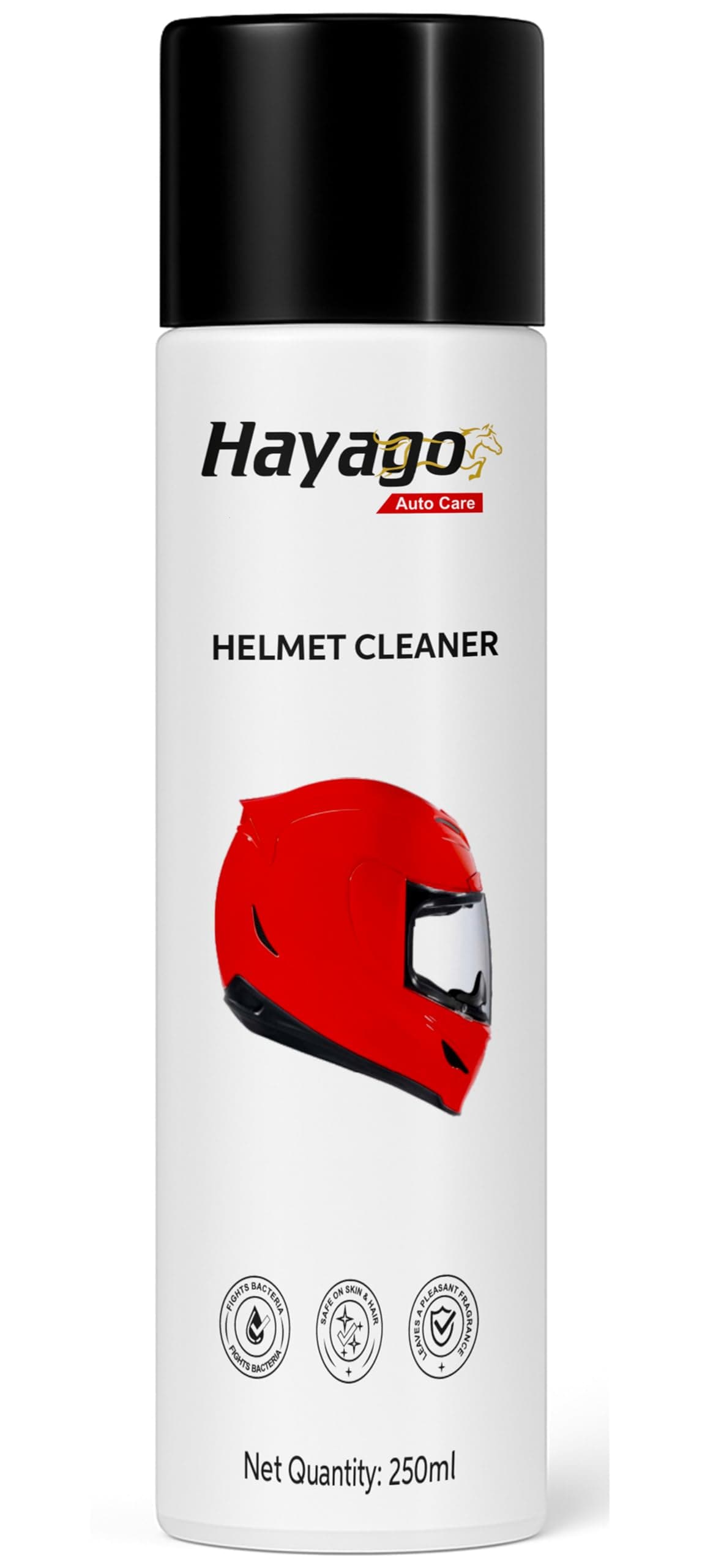 Hayago - Anti-Bacterial Helmet Cleaner Foam Spray - Jumbo Size (250 ML) | Odour Neutralizer Technology | Fresh Cotton Fragrance | Twice the Content | Easy to Use