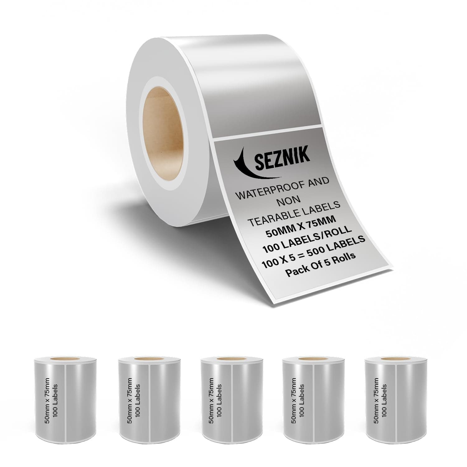 Seznik Silver Waterproof, Non-Tearable, Sticky Thermal Lables, Label Roll, 2 inch Adhesive Thermal Labels for Label Printers (50mmx75mm - 500 Lables)