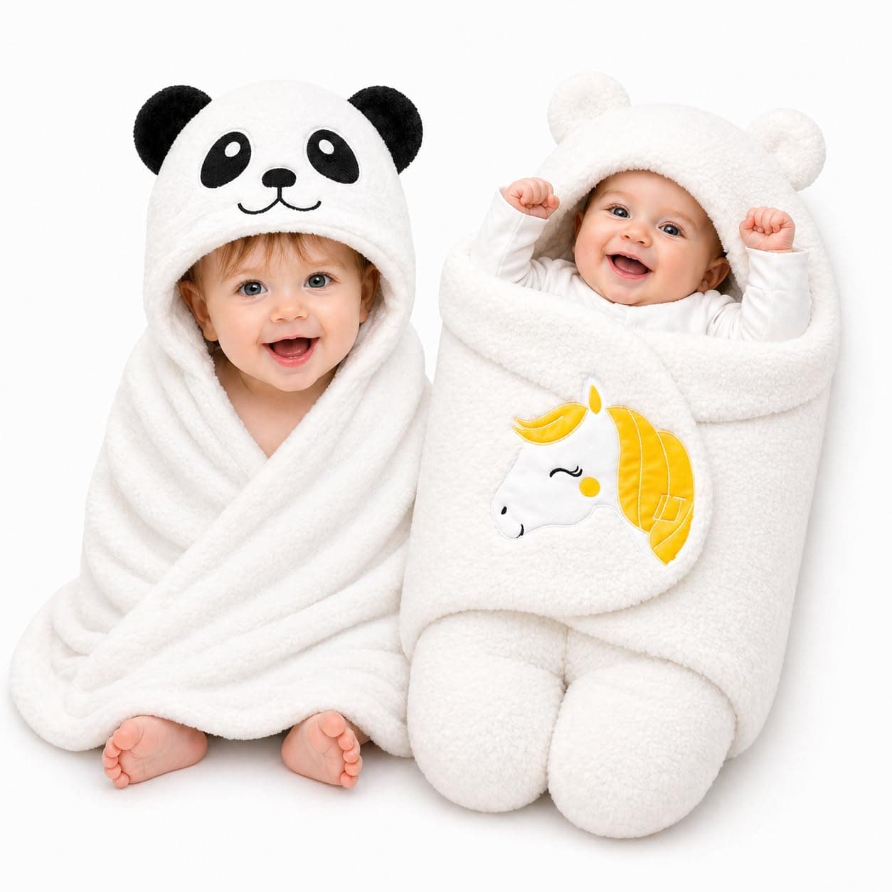 BRANDONN Baby Blanket Newborn Gift Pack Swaddle Wrapper with Bear Hood, Ultra-Soft Premium Flannel Fabric, 0-9 Months, Length 68 cm x Width 68 cm