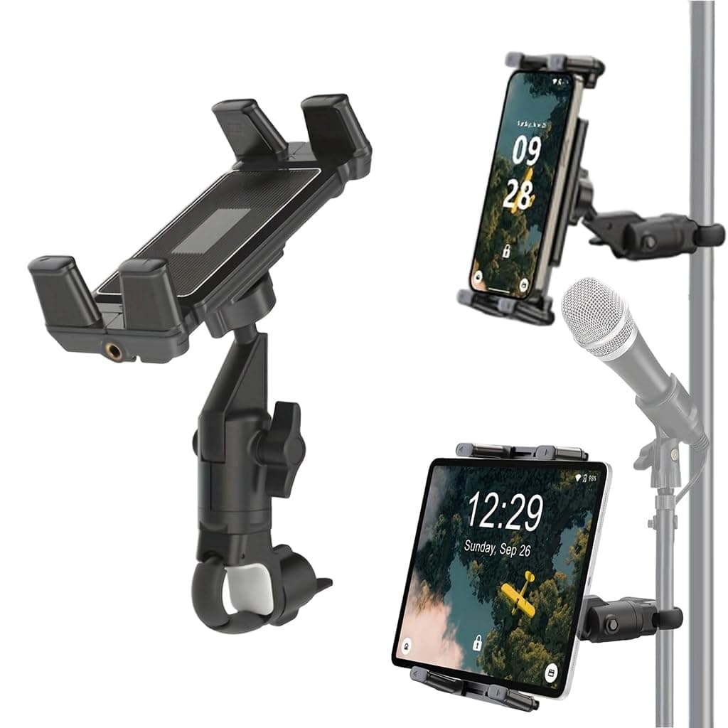 HASTHIP Phone Holder for Mic Stand, 4.7-13in Tablets & Phones, 360° Clamp