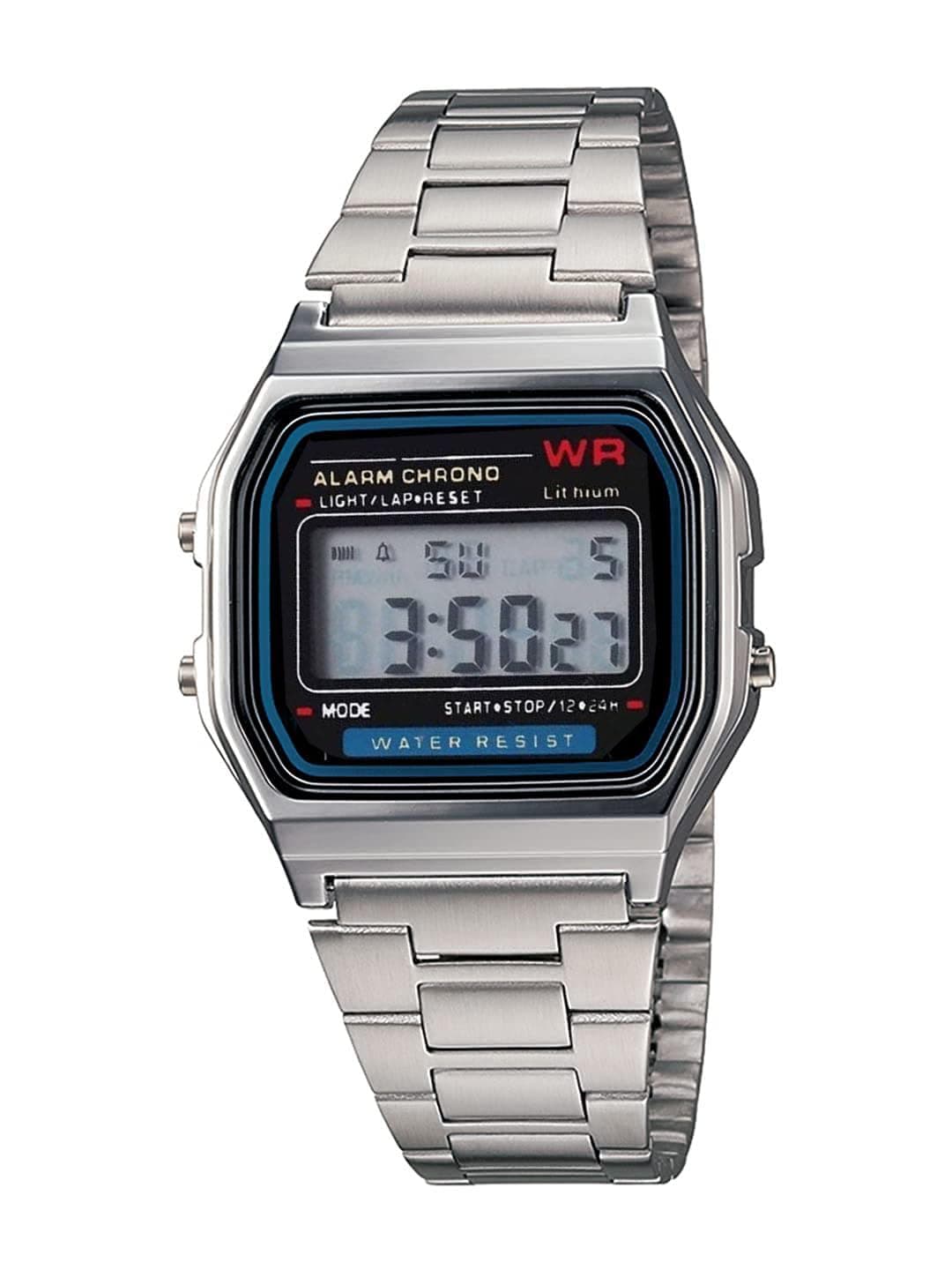 Acnos® Premium Brand Vintage Series Digital Sports Square Grey Dial LED Unisex Stainless Steel Strap Watch for Men's Watch for Women's