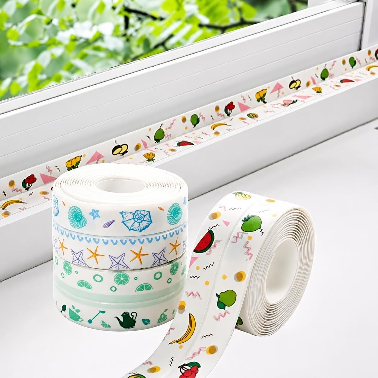 2 Pcs Waterproof Tape for Kitchen Sink Oil Proof Caulk Kitchen Sink Tape Waterproof for Corner Caulk Self Adhesive Sealing Tape Gap Sealer for Platform Bathroom(Multi Print)