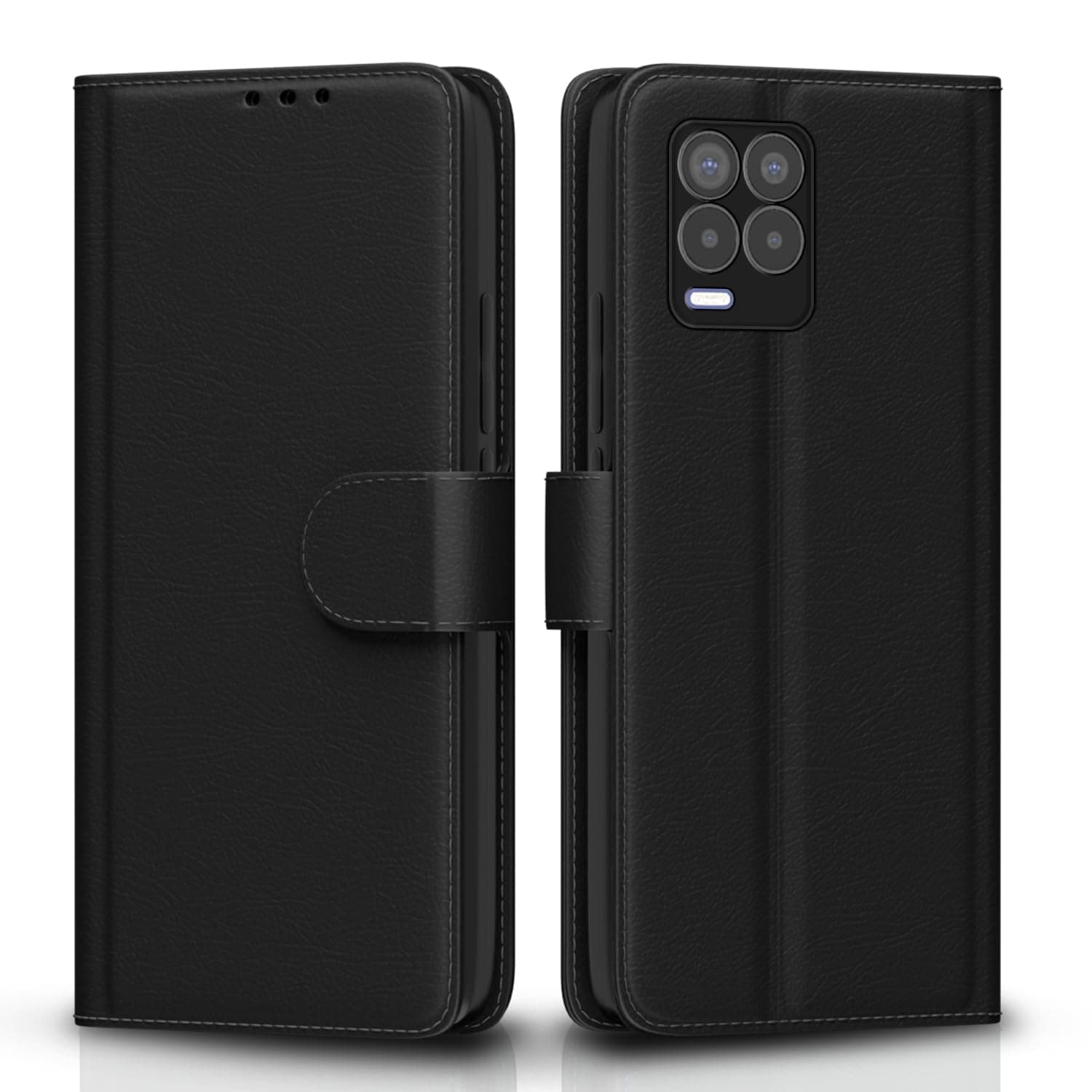 Pikkme Flip Cover for Realme 8/8 Pro | Leather Finish | Shockproof with Card Pockets & Wallet Stand | Ultimate Protection Case(Black)