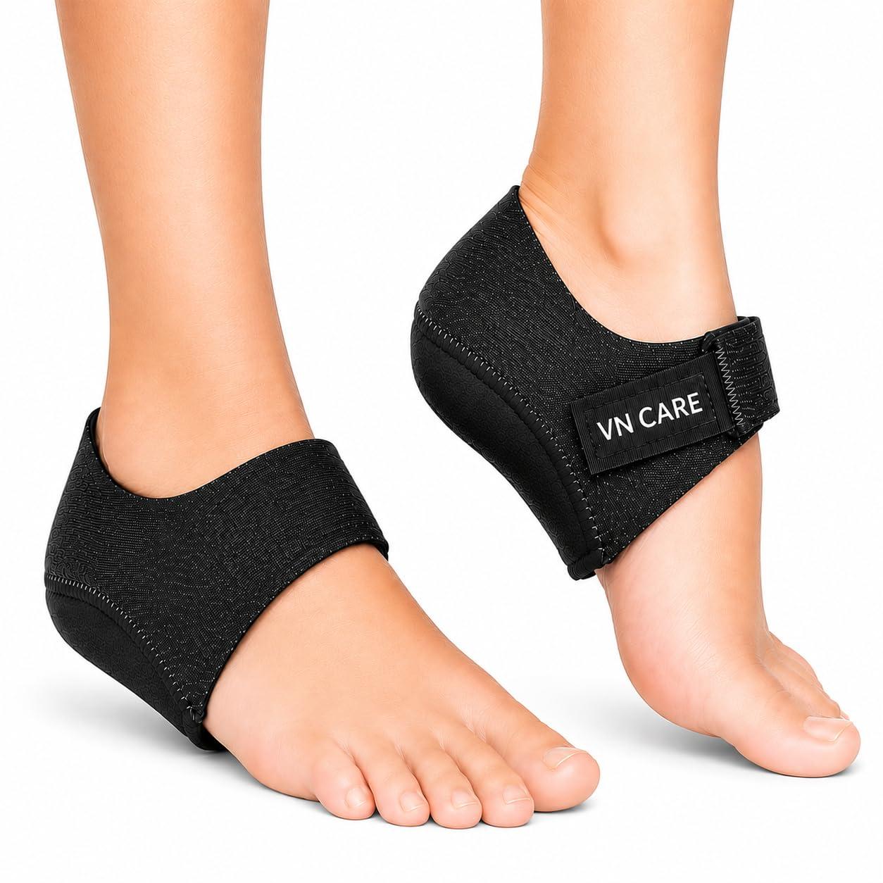 Vn care Heel Protector Pads for Pain Relief for Men & Women | Silicone Gel Heel Pads for Plantar Fasciitis, Heel Pain & Heel Spur | Orthotic Heel Cushion Support, Soft & Reusable Heel Protectors (1 Pair) Black