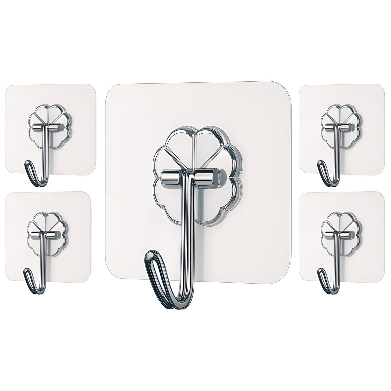 DALUCI Self Adhesive Wall Hooks - 5 Pcs Heavy Duty 10 KG Wall Hooks for Hanging | Nail Free Sticky Hooks for Wall Heavy Items, No Drill, Reusable Transparent Wall Hanger Hook (Flower Hook, 5)