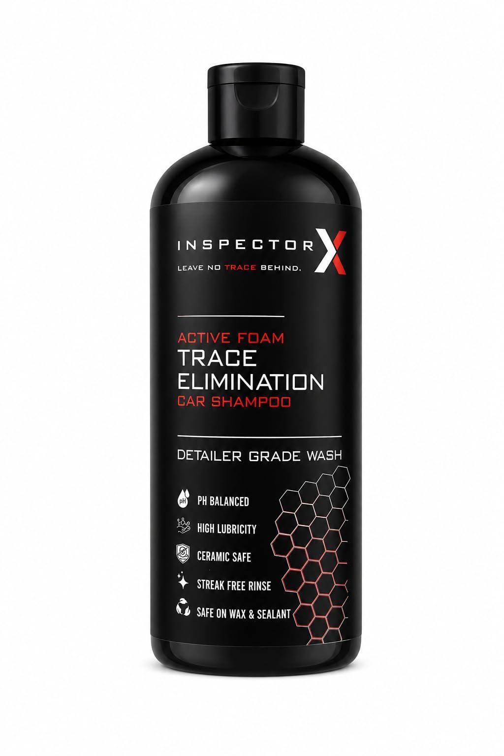 Inspector X Trace Elimination Car Shampoo | Removes Dirt, Dust & Road Grime | High Foam Car Wash Shampoo | Glossy Finish | pH Balanced | 500ml