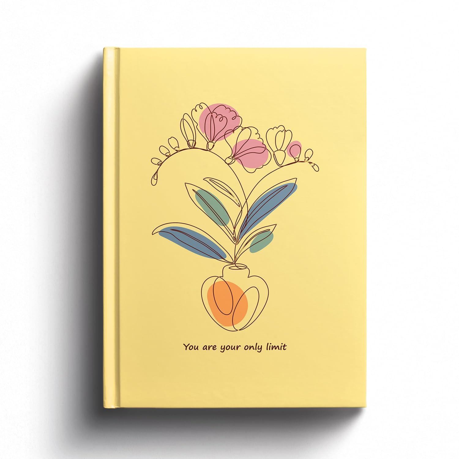 WROTNOTE You Are Your Own Limit A5 Diary Notebook, Yellow Beige Hardbound, 200 Ruled Pages 90 GSM, Motivational Diary for Women and Girls