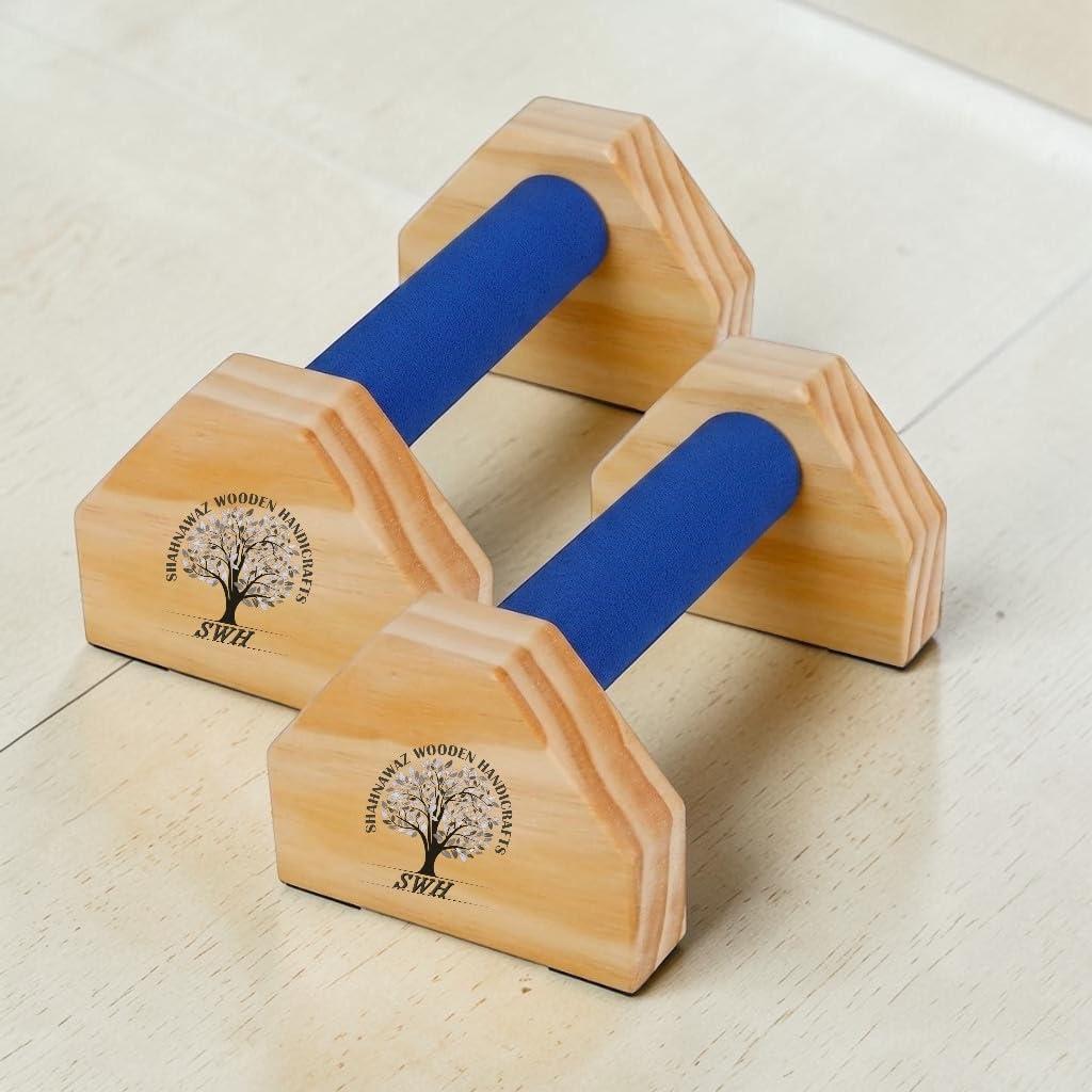 Push-Up Bars, Handcrafted Wooden Parallettes, Non-Slip Base, Ergonomic 25 cm Handles, Natural Wood (Multicolor)