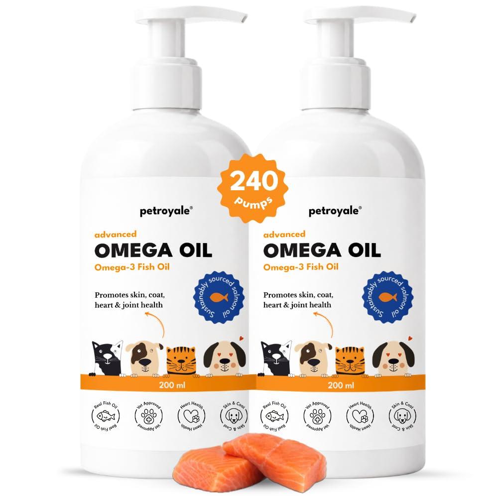 Petroyale Omega 3 Fish Oil for Dogs & Cats - Salmon Fish Oils with Omega 3 6 9 - Supports Skin, Coat, Joints & Immunity- Fish Oil for Dogs & Cats - Vet-Approved Formula - Easy Serve Pump (Pack of 2)