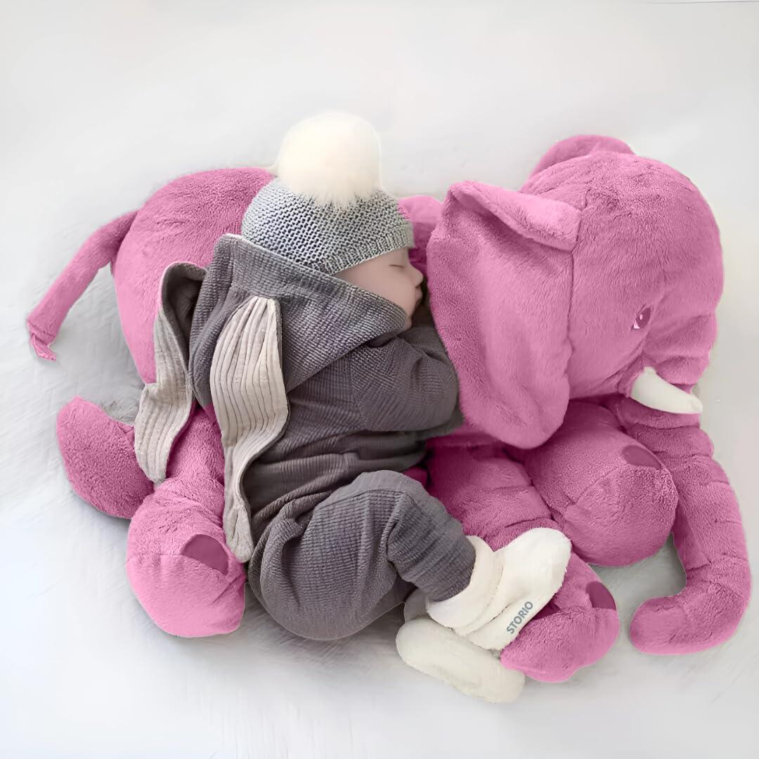 Storio Plush Big Size Fibre Filled Stuffed Animal | Elephant Soft Toy for Kids Boy Girl | Birthday Gift (60 cm, Pink Color, 1 Year Above)