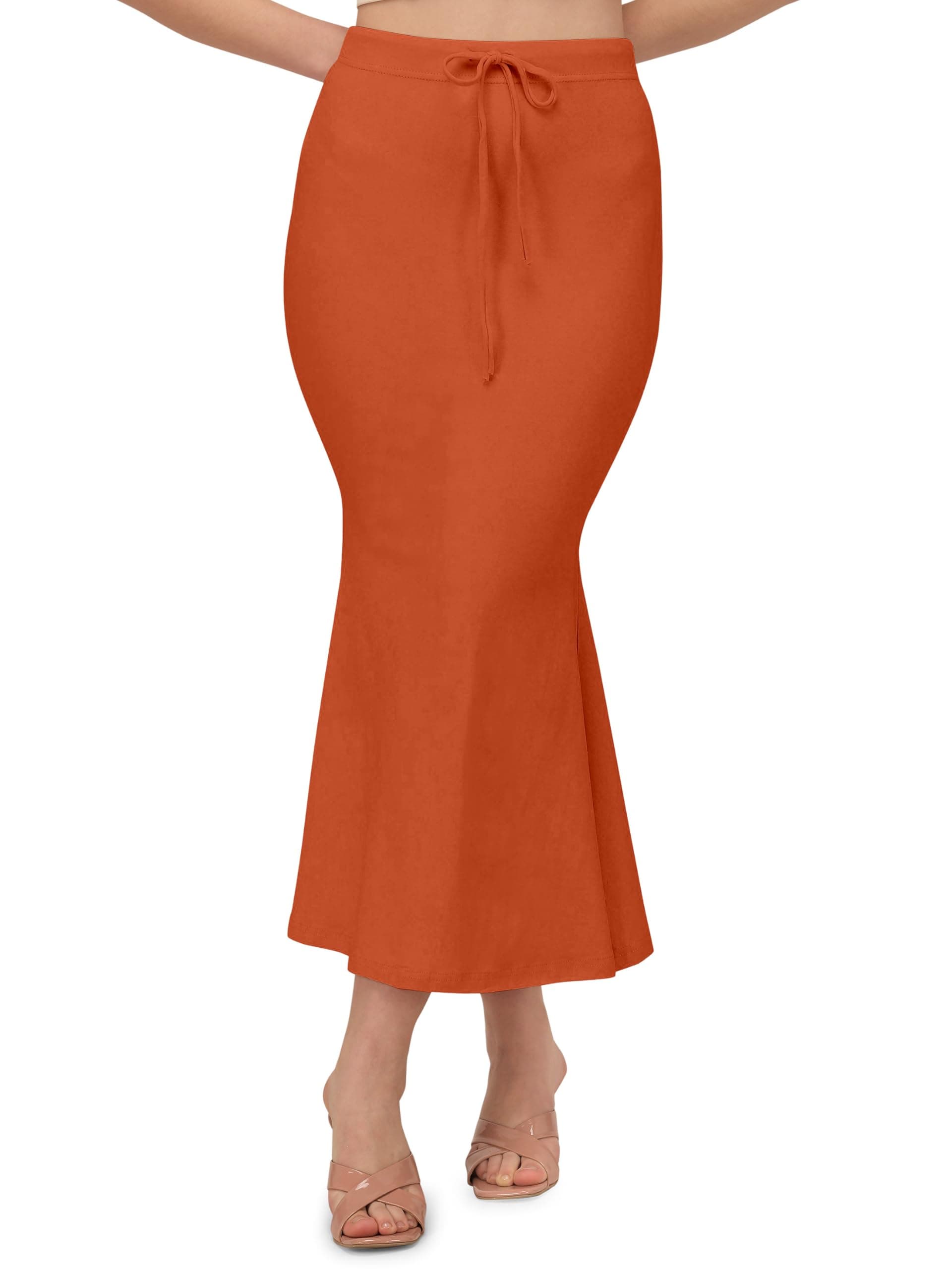 Mehrang Stretchable Saree Shapewear Petticoat for Women, Cotton Blended,Petticoat,Skirts for Women,Shape Wear Dress for Saree Dusty Orange